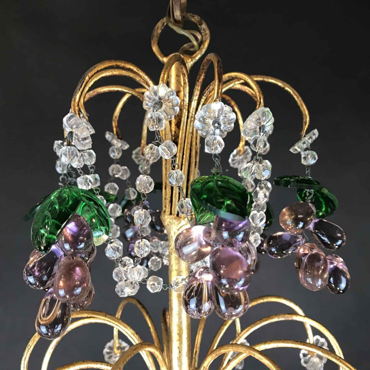 Pair of Mid-20th Century Italian Chandeliers with Purple Murano Glass Grapes 2