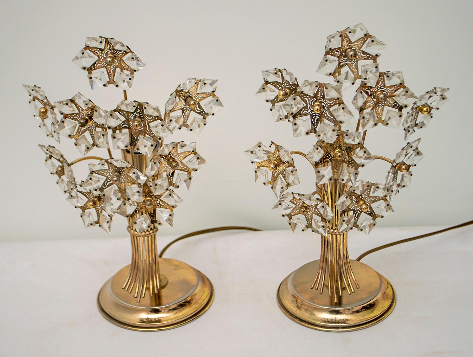 Pair of Mid-20th Century Italian Crystal and Brass Table Lamps, 1960s 6