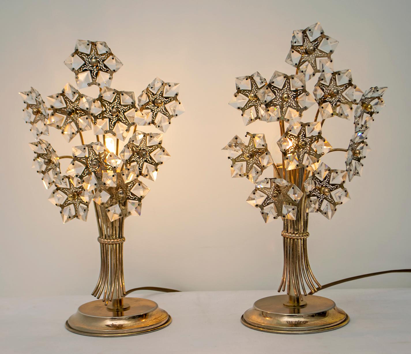 Pair of Mid-20th Century Italian Crystal and Brass Table Lamps, 1960s 7