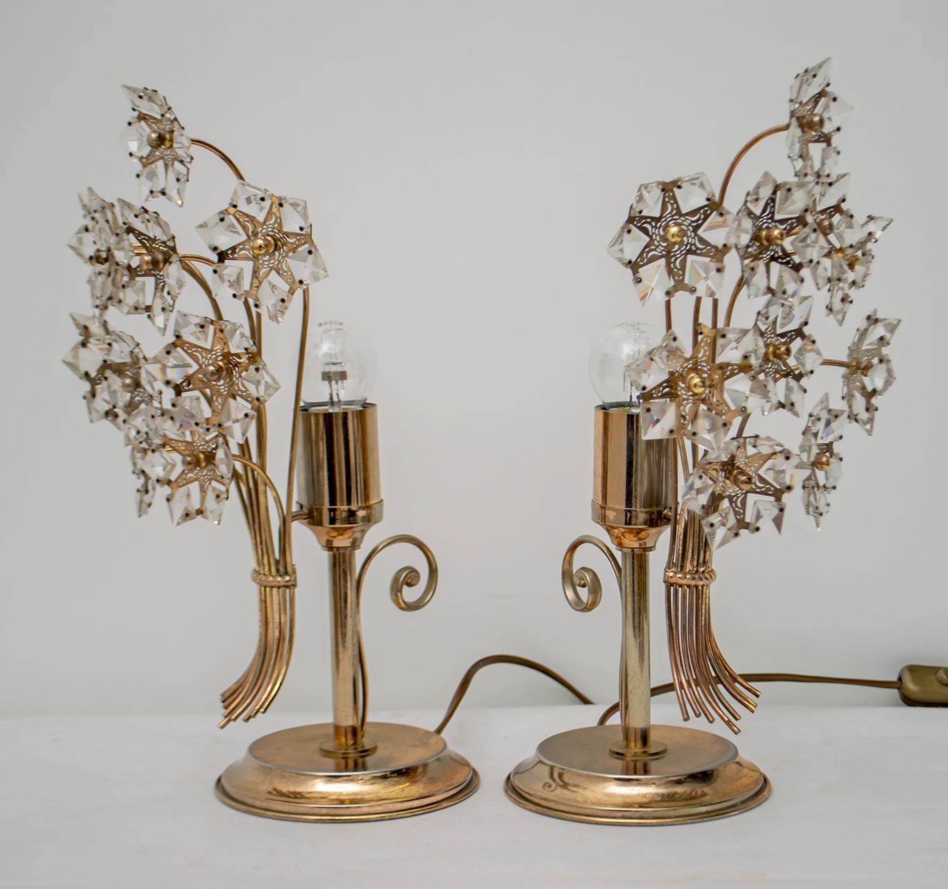 Mid-Century Modern Pair of Mid-20th Century Italian Crystal and Brass Table Lamps, 1960s