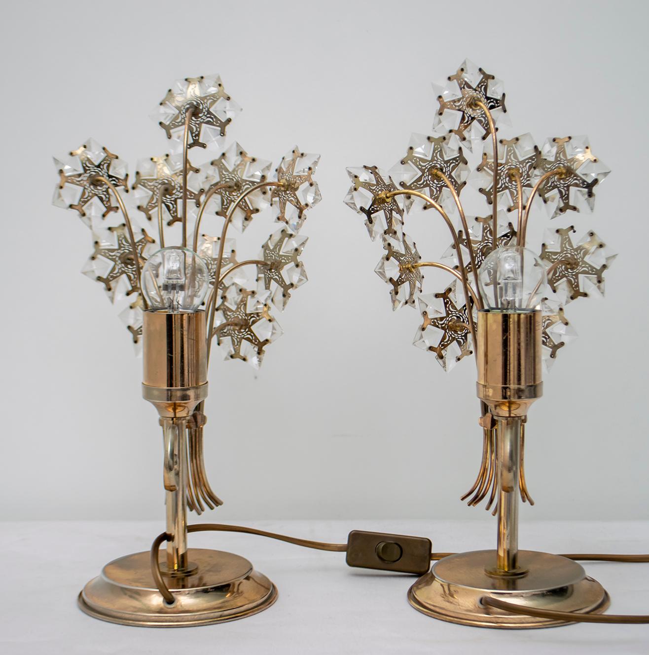 Pair of Mid-20th Century Italian Crystal and Brass Table Lamps, 1960s 1