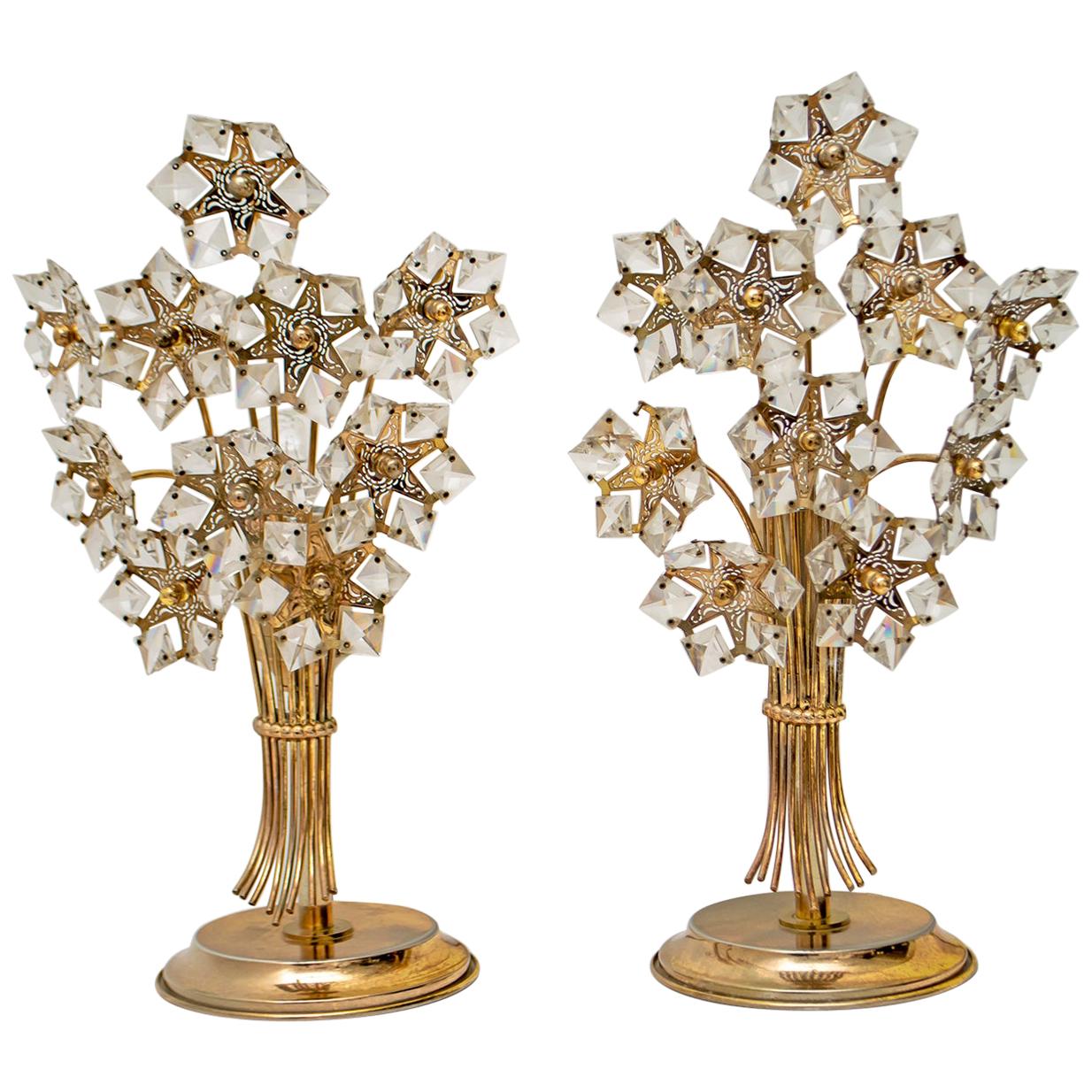 Pair of Mid-20th Century Italian Crystal and Brass Table Lamps, 1960s