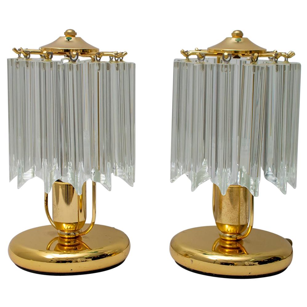 Pair of Mid-20th Century Italian Crystal Murano "Quadriedri" Table Lamps, 1980s