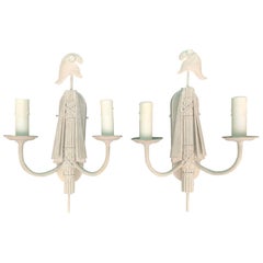 Pair of Mid-20th Century Italian Custom Painted Brass and Tole Trophy Sconces