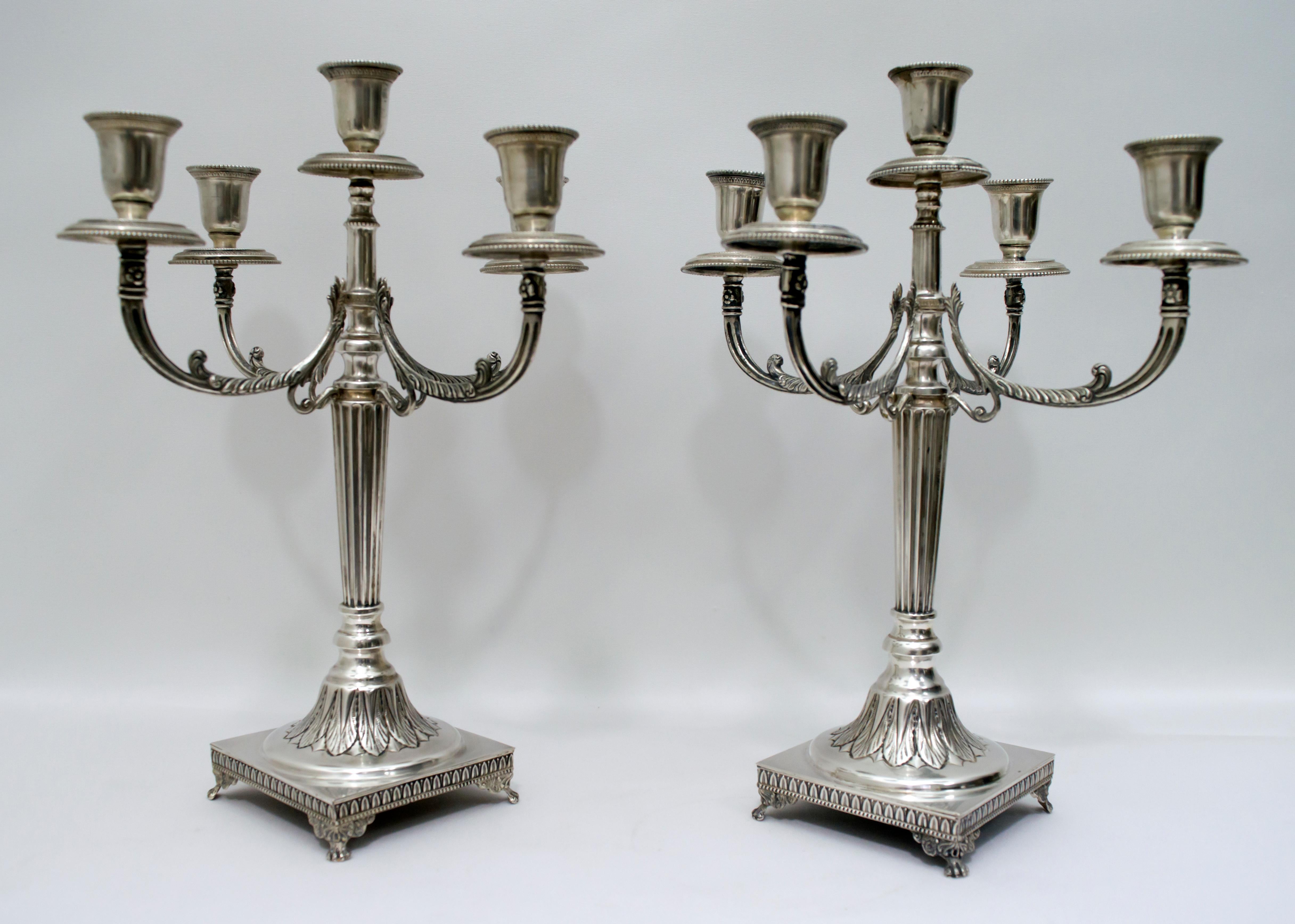 Pair of Mid-20th Century Italian Empire Style 800 Silver Candleholders In Good Condition In Puglia, Puglia