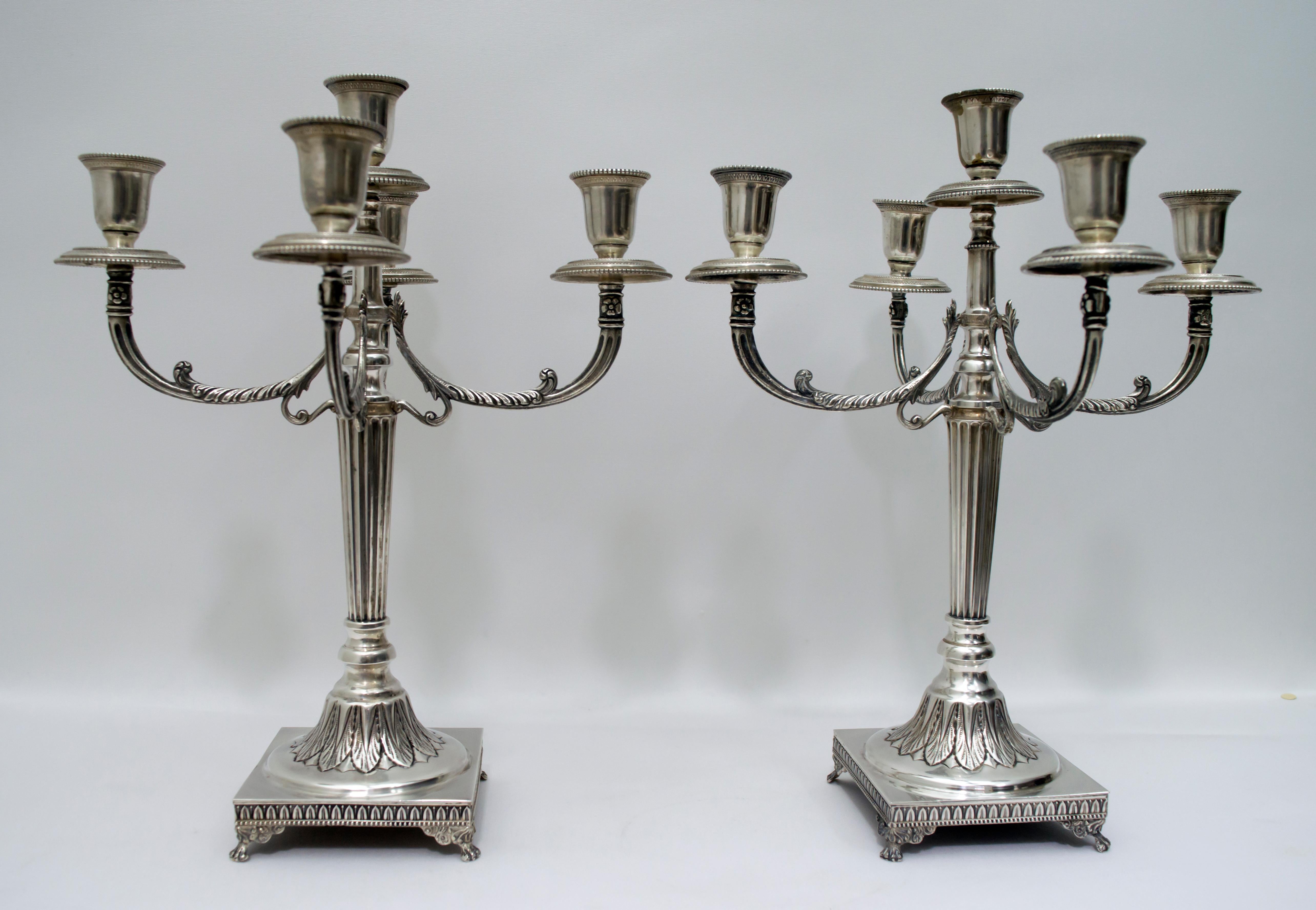 Pair of Mid-20th Century Italian Empire Style 800 Silver Candleholders 1