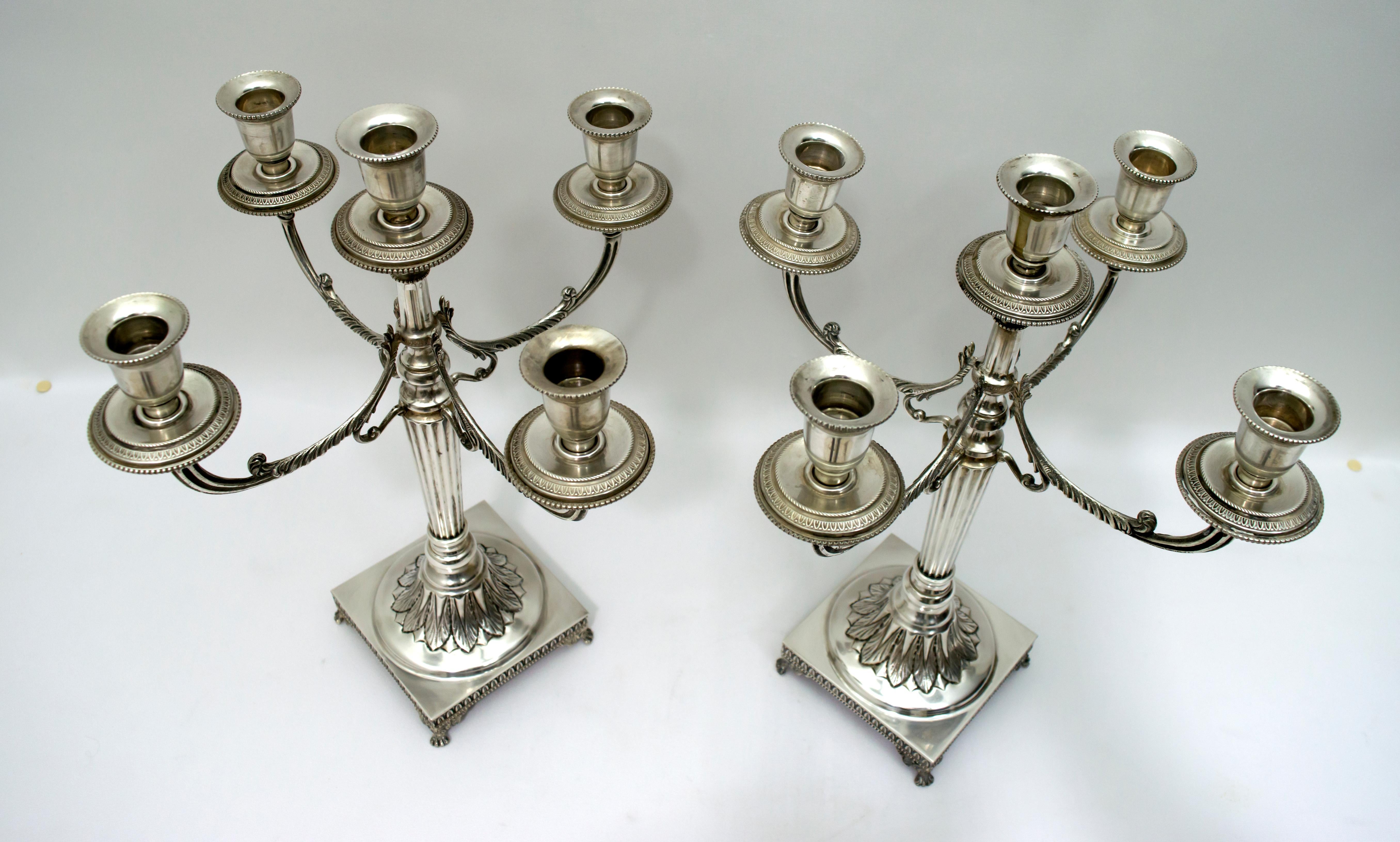 Pair of Mid-20th Century Italian Empire Style 800 Silver Candleholders 2