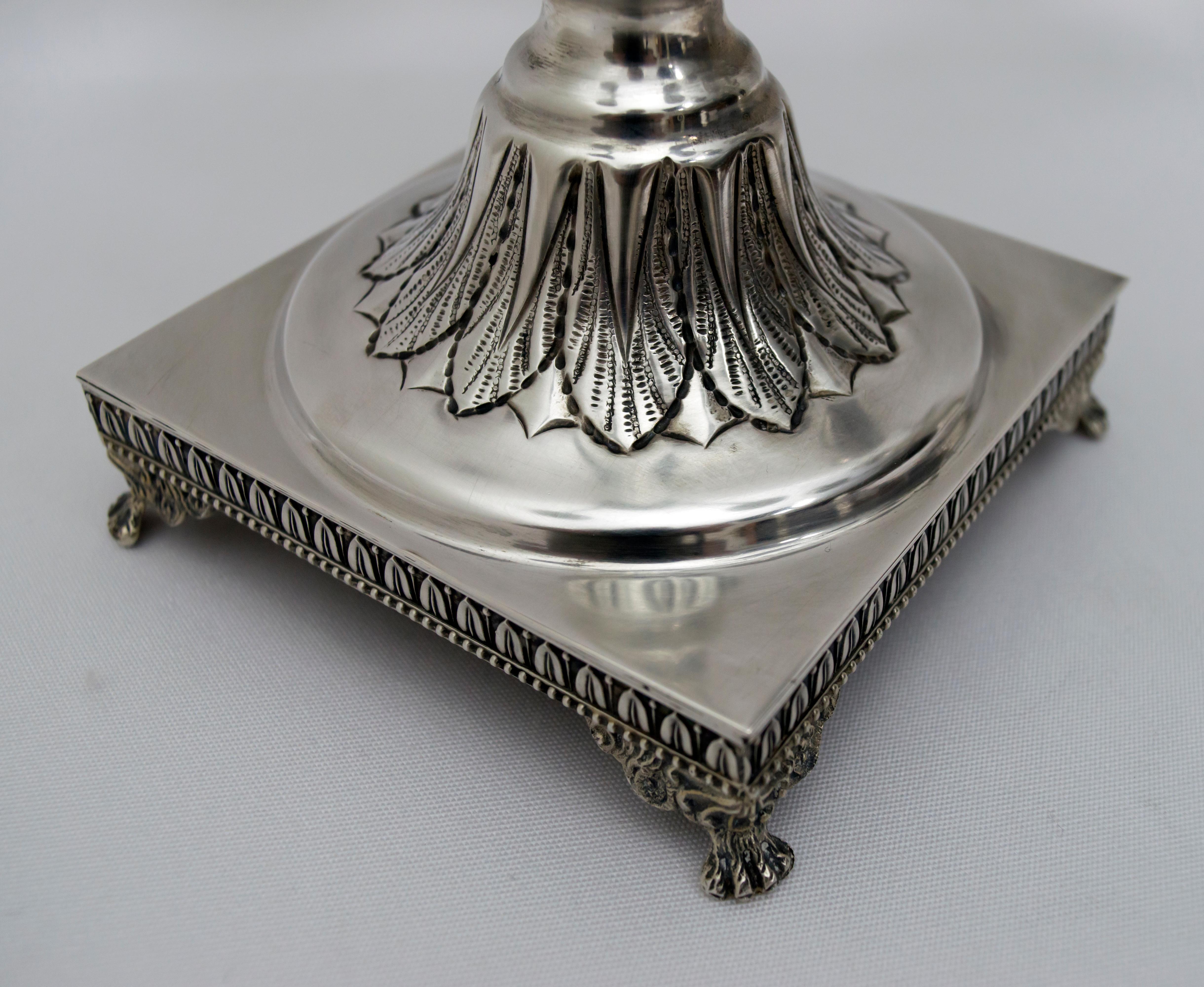 Pair of Mid-20th Century Italian Empire Style 800 Silver Candleholders 3