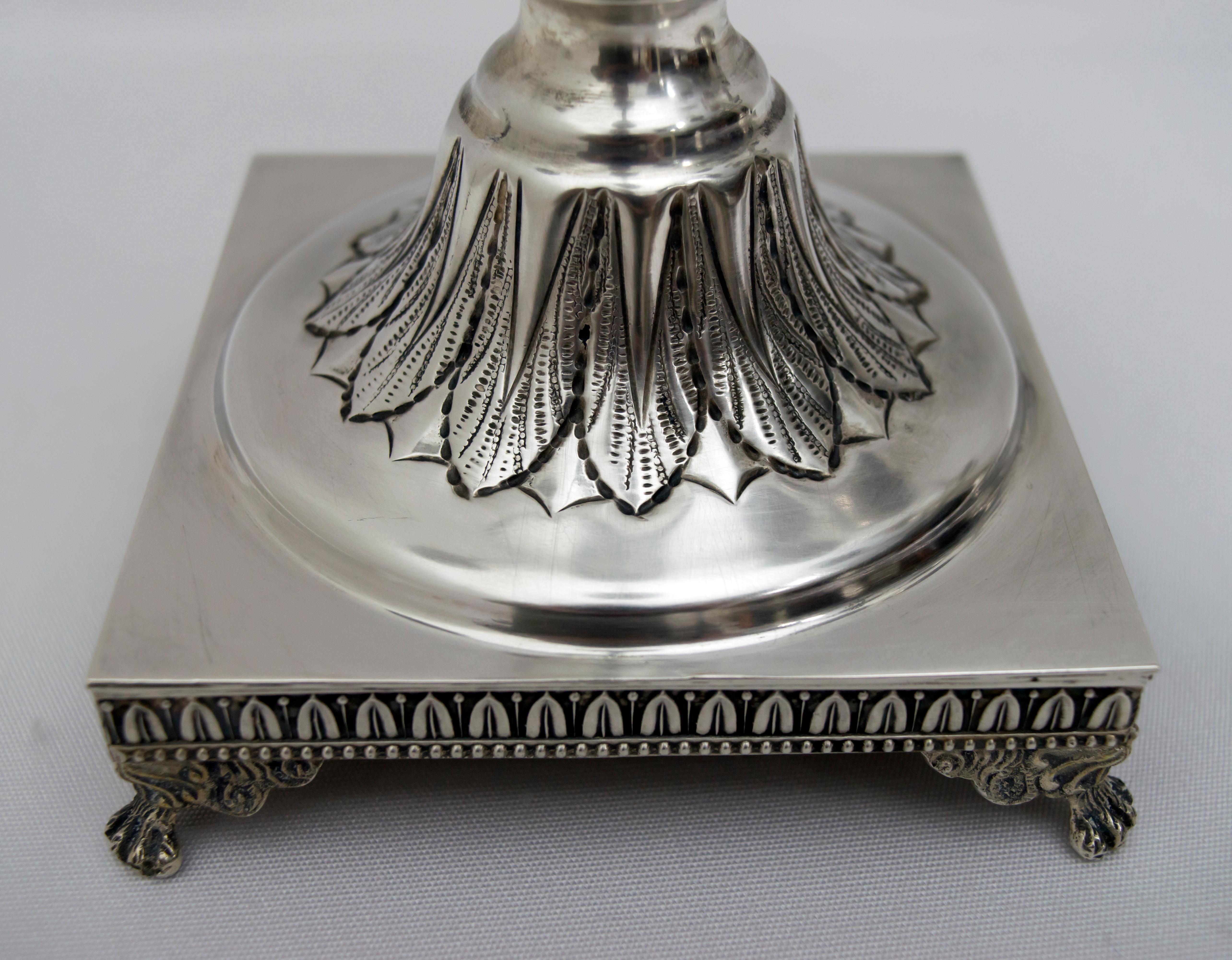 Pair of Mid-20th Century Italian Empire Style 800 Silver Candleholders 4