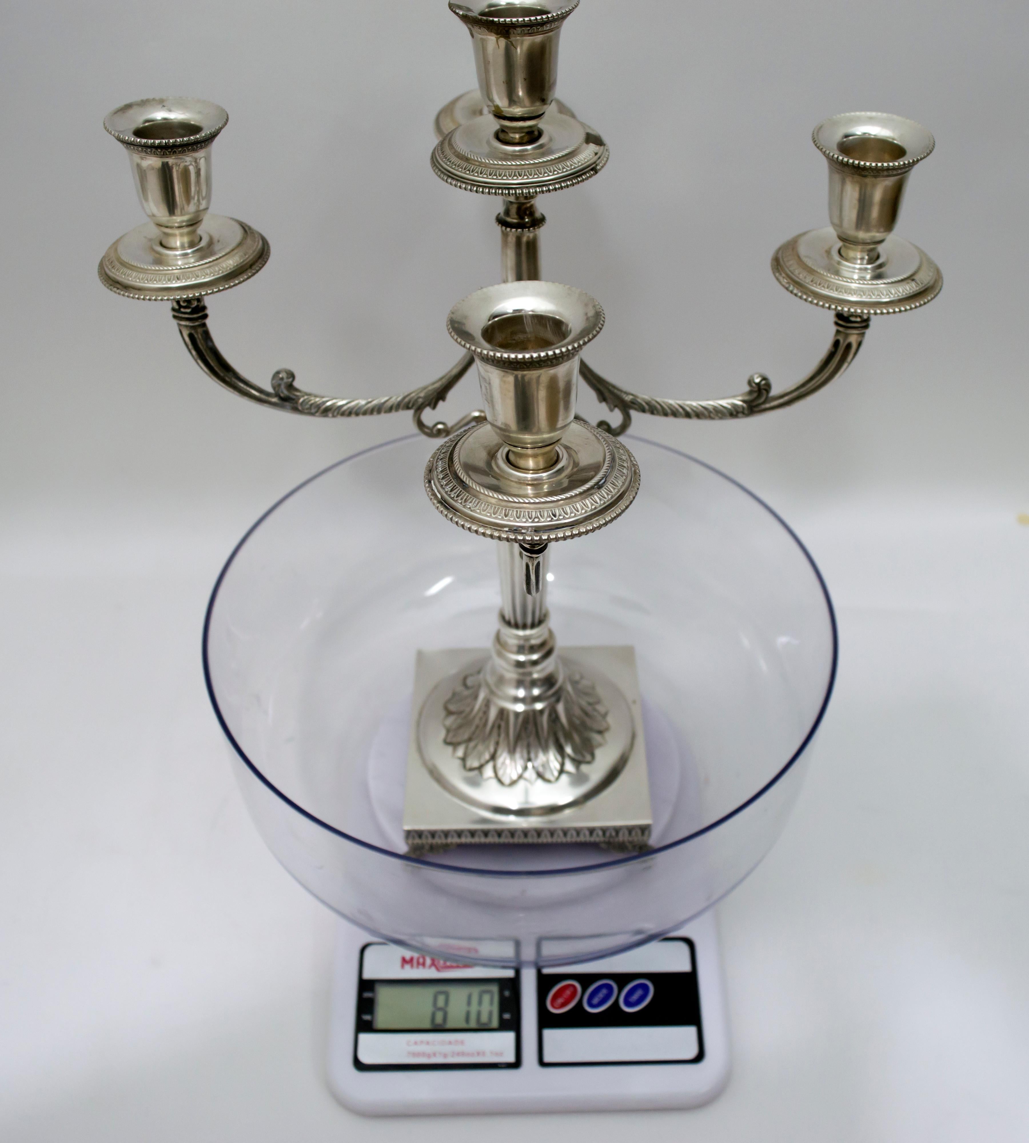 Pair of Mid-20th Century Italian Empire Style 800 Silver Candleholders 6