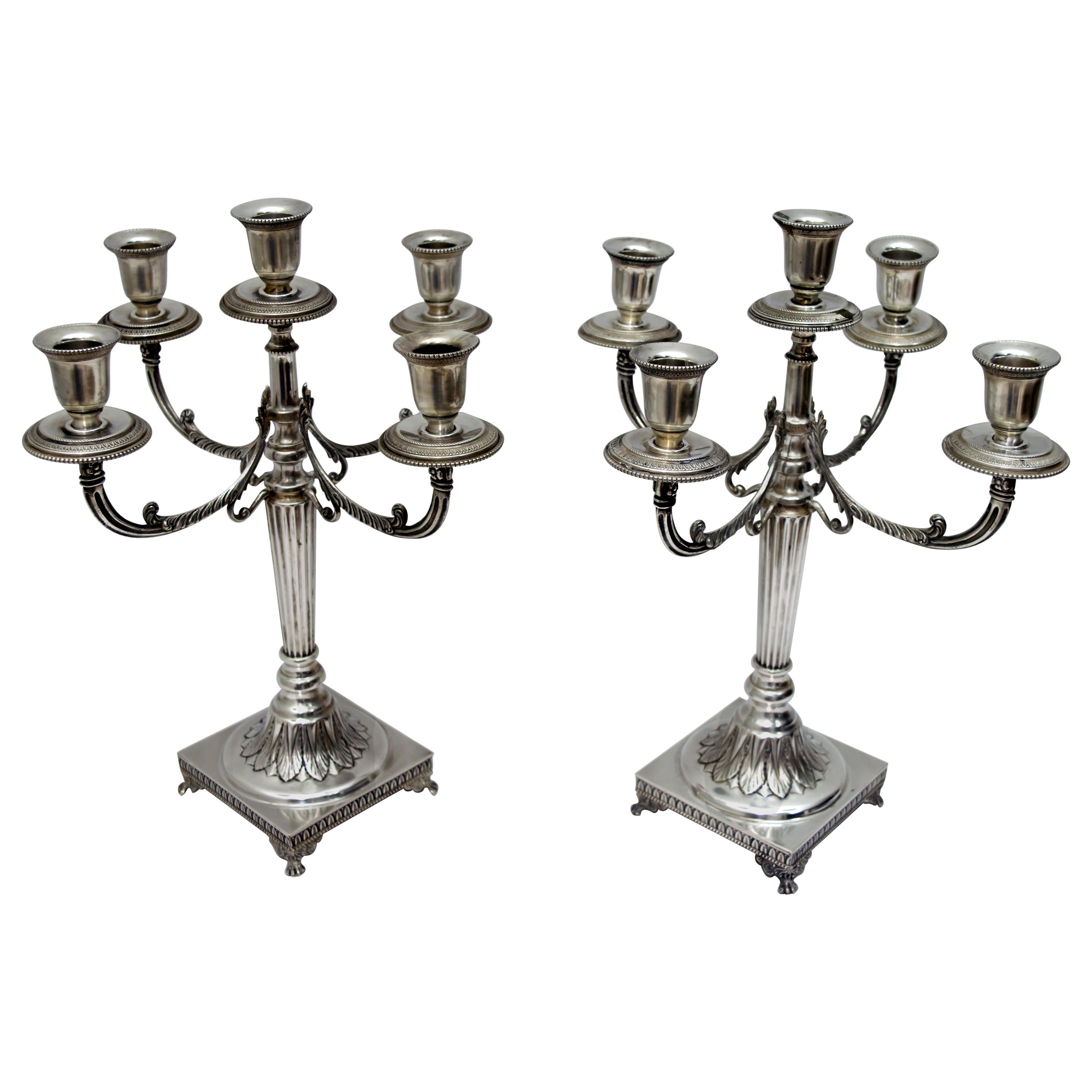 Pair of Mid-20th Century Italian Empire Style 800 Silver Candleholders