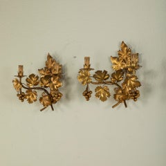 Pair of Mid-20th Century Italian Gilt Metal Sconces with Grape Leaves