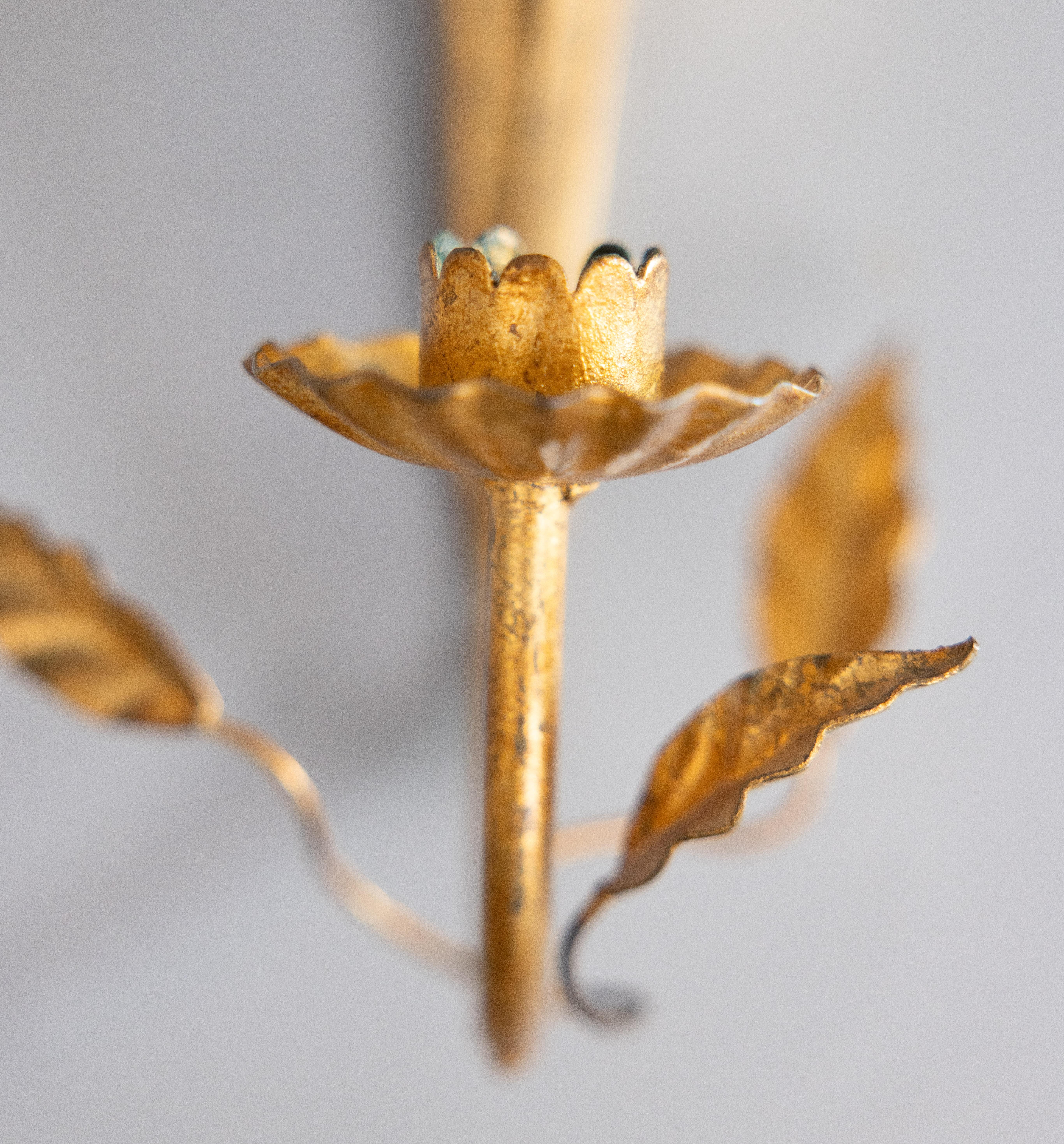 Pair of Mid-20th Century Italian Gilt Tole Wheat Candle Sconces For Sale 1