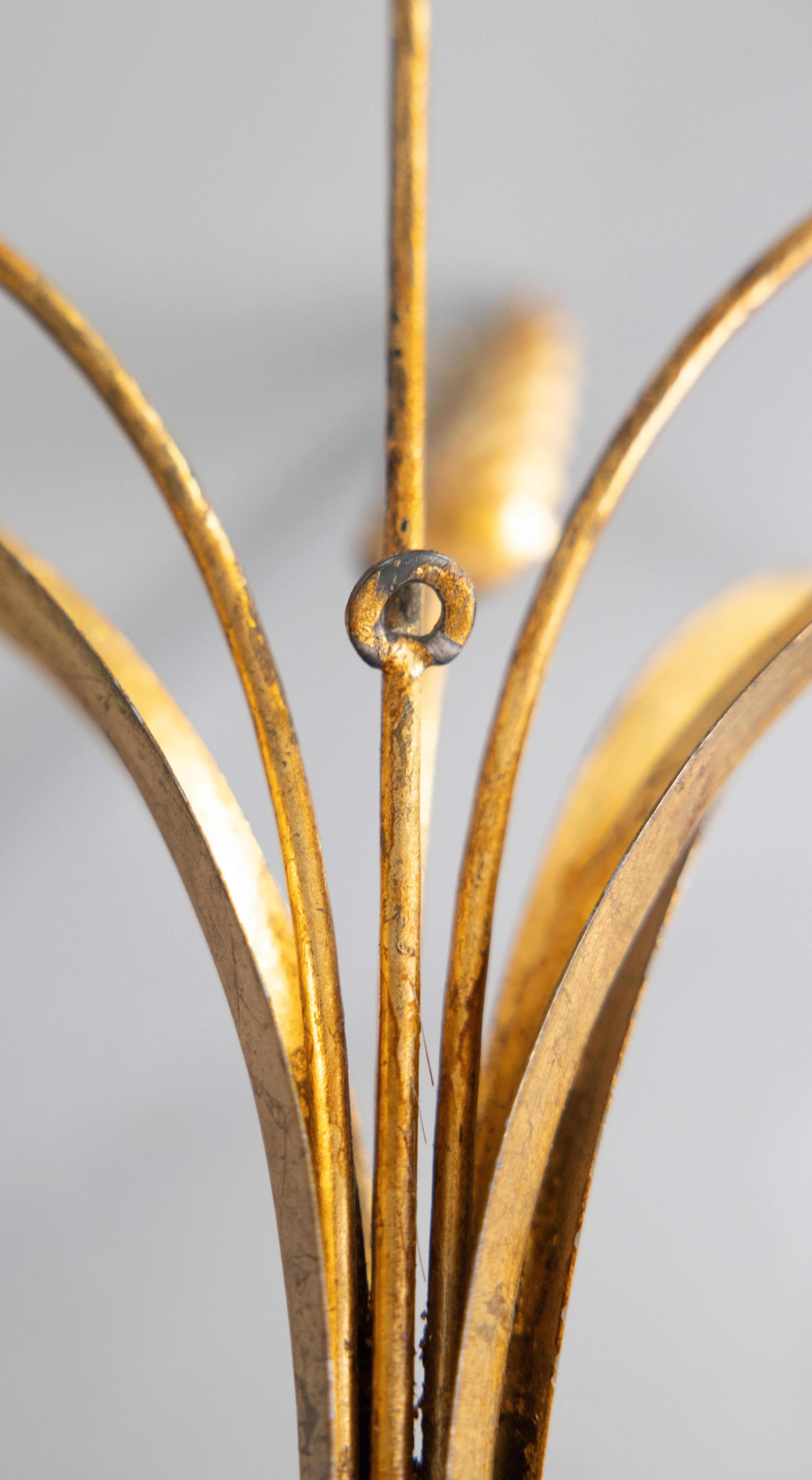 Pair of Mid-20th Century Italian Gilt Tole Wheat Candle Sconces For Sale 2