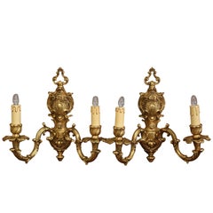 Pair of Mid-20th Century Italian Louis XV Gilt Brass Two-Light Wall Sconces