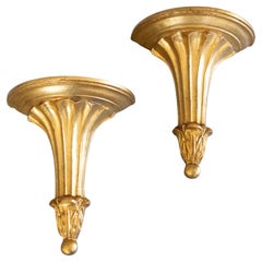 Pair of Mid-20th Century Italian Neoclassical Giltwood Wall Brackets Shelves