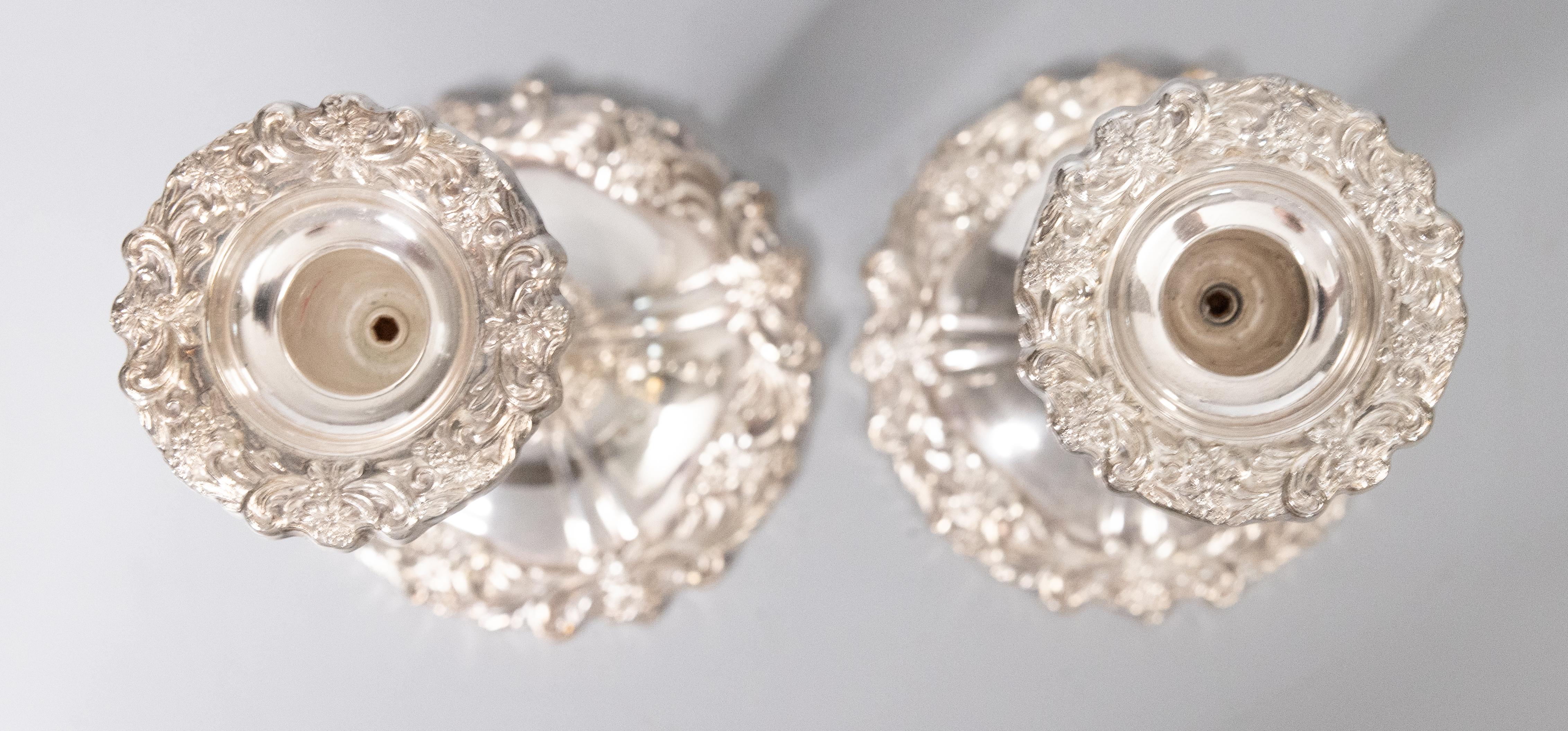 Pair of Mid-20th Century Italian Rococo Style Silver Plate Candlesticks 2