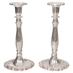 Pair of Mid-20th Century Italian Rococo Style Silver Plate Candlesticks