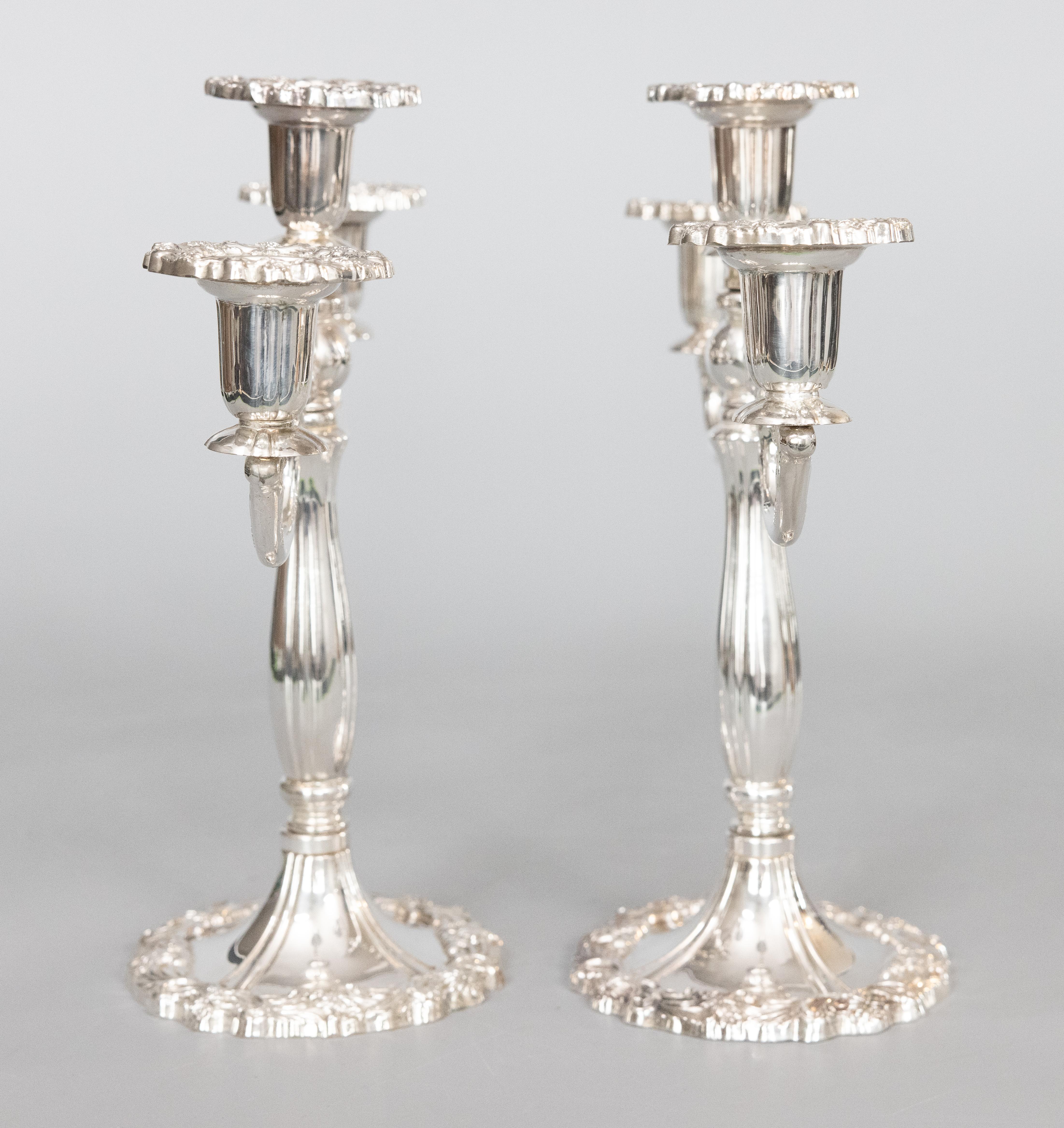 Rococo Pair of Mid 20th Century Italian Silver Plate Candelabras For Sale