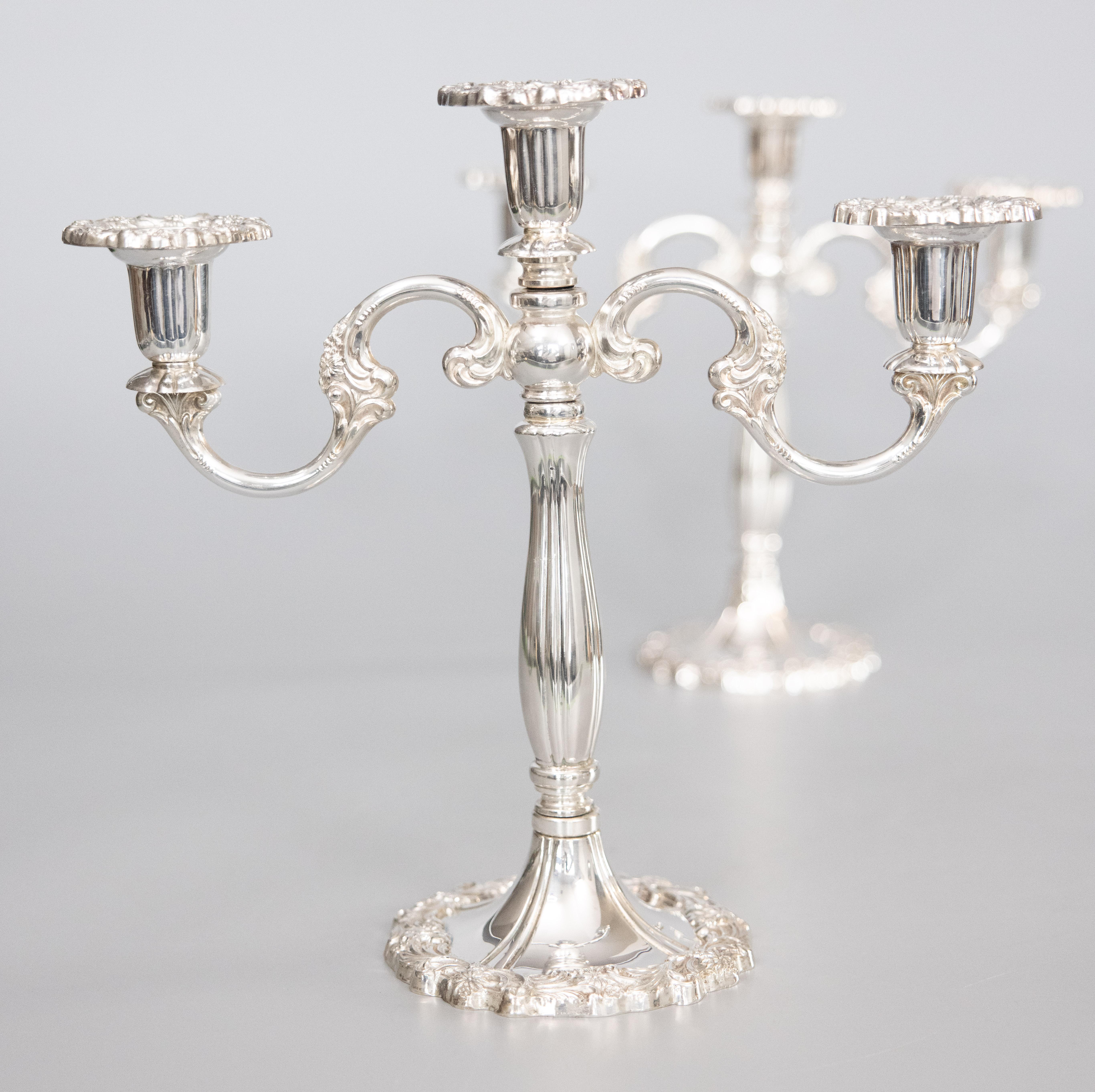 Pair of Mid 20th Century Italian Silver Plate Candelabras In Good Condition For Sale In Pearland, TX