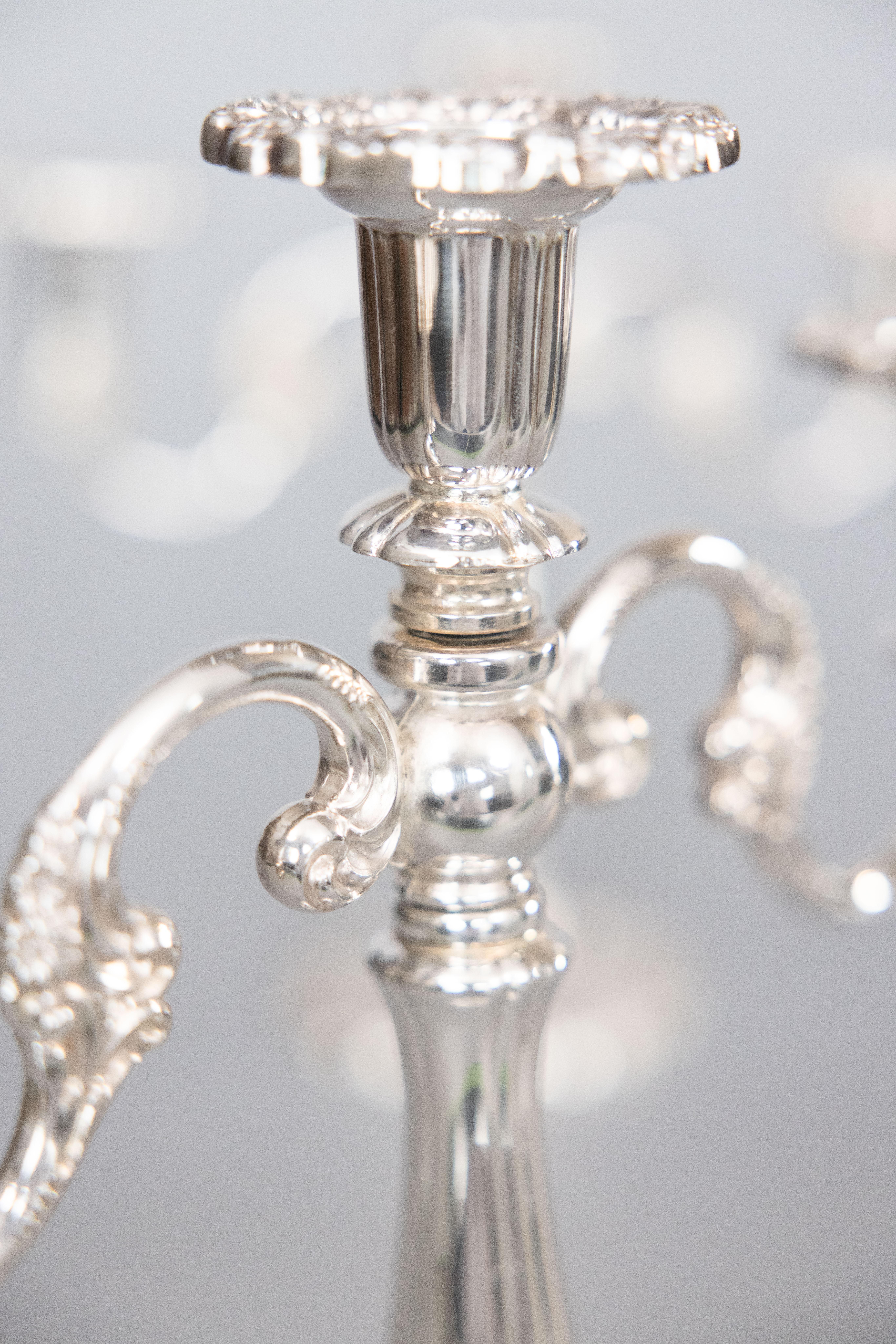 Pair of Mid 20th Century Italian Silver Plate Candelabras For Sale 3