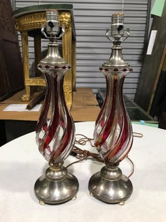 Pair of Mid-20th Century Italian Swirled Glass Lamps