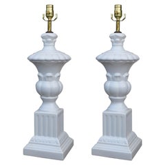 Pair of Mid-20th Century Italian White Ceramic Urn Lamps