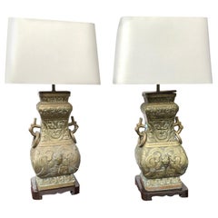 Pair of Mid-20th Century James Mont Style Brass Table Lamps