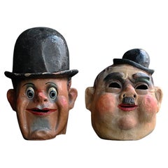Pair of Mid-20th Century Laurel and Hardy Theatre Masks