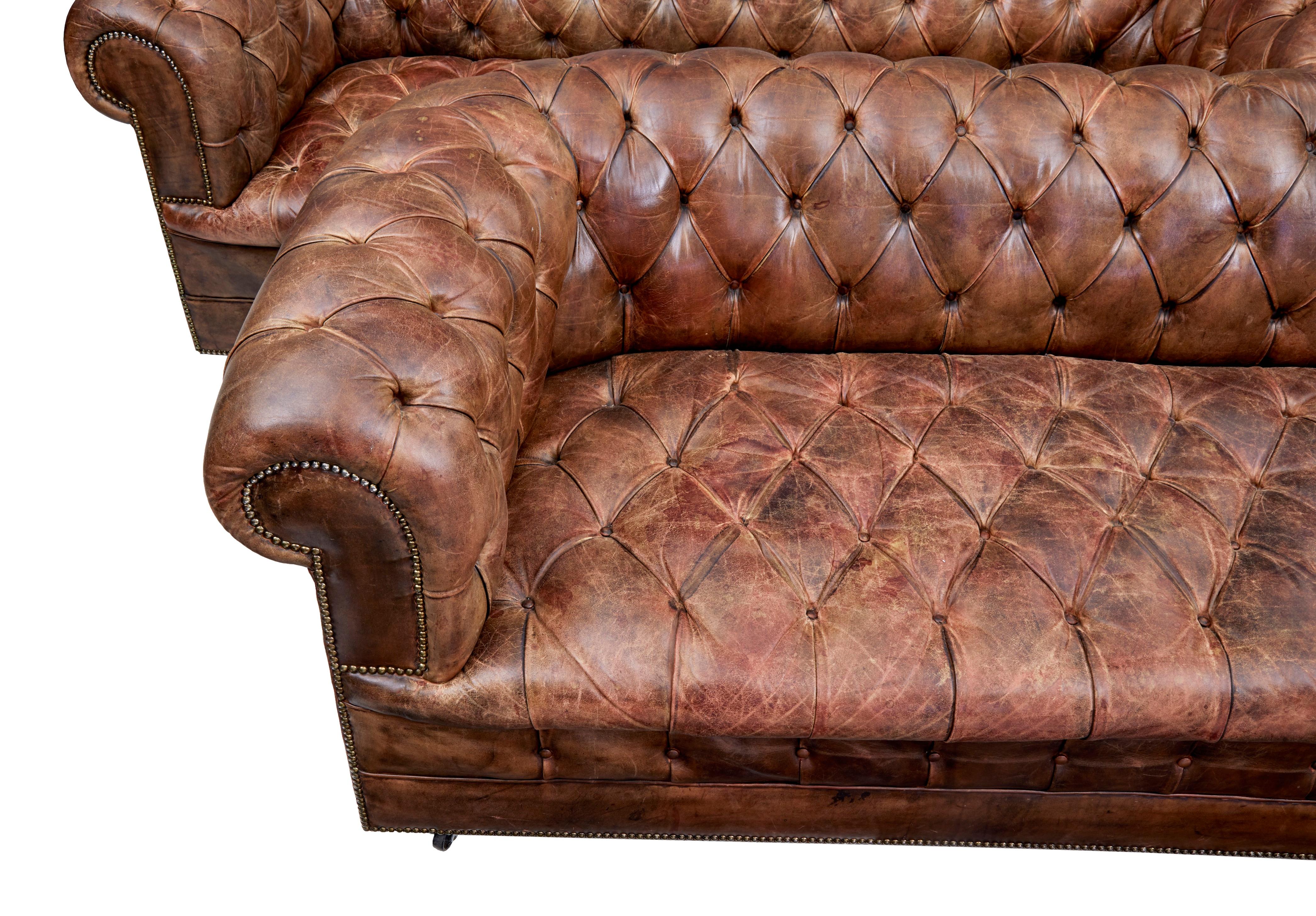 English Pair of Mid-20th Century Leather Chesterfield Sofas