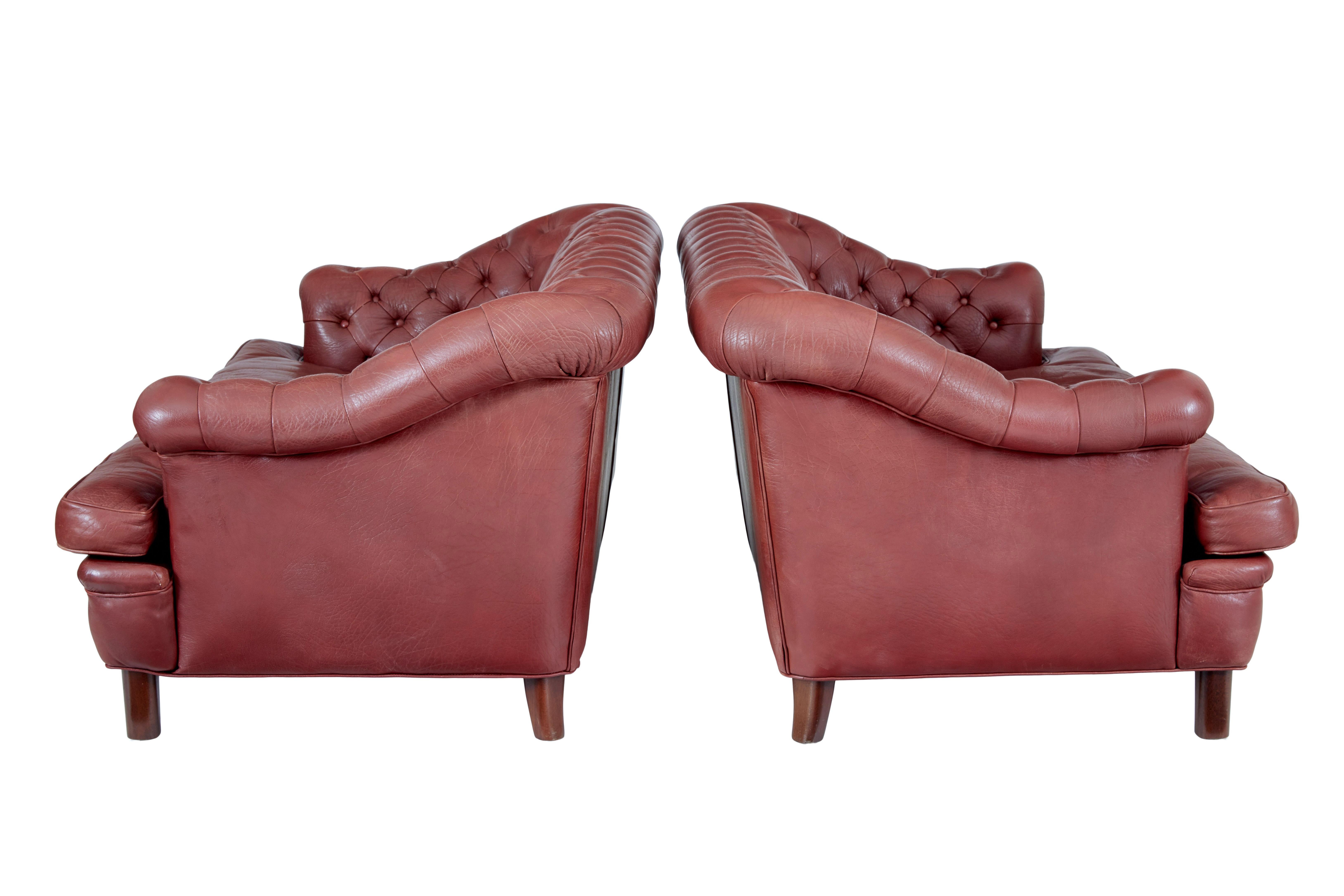 Swedish Pair of mid 20th century leather Chesterfield sofas For Sale