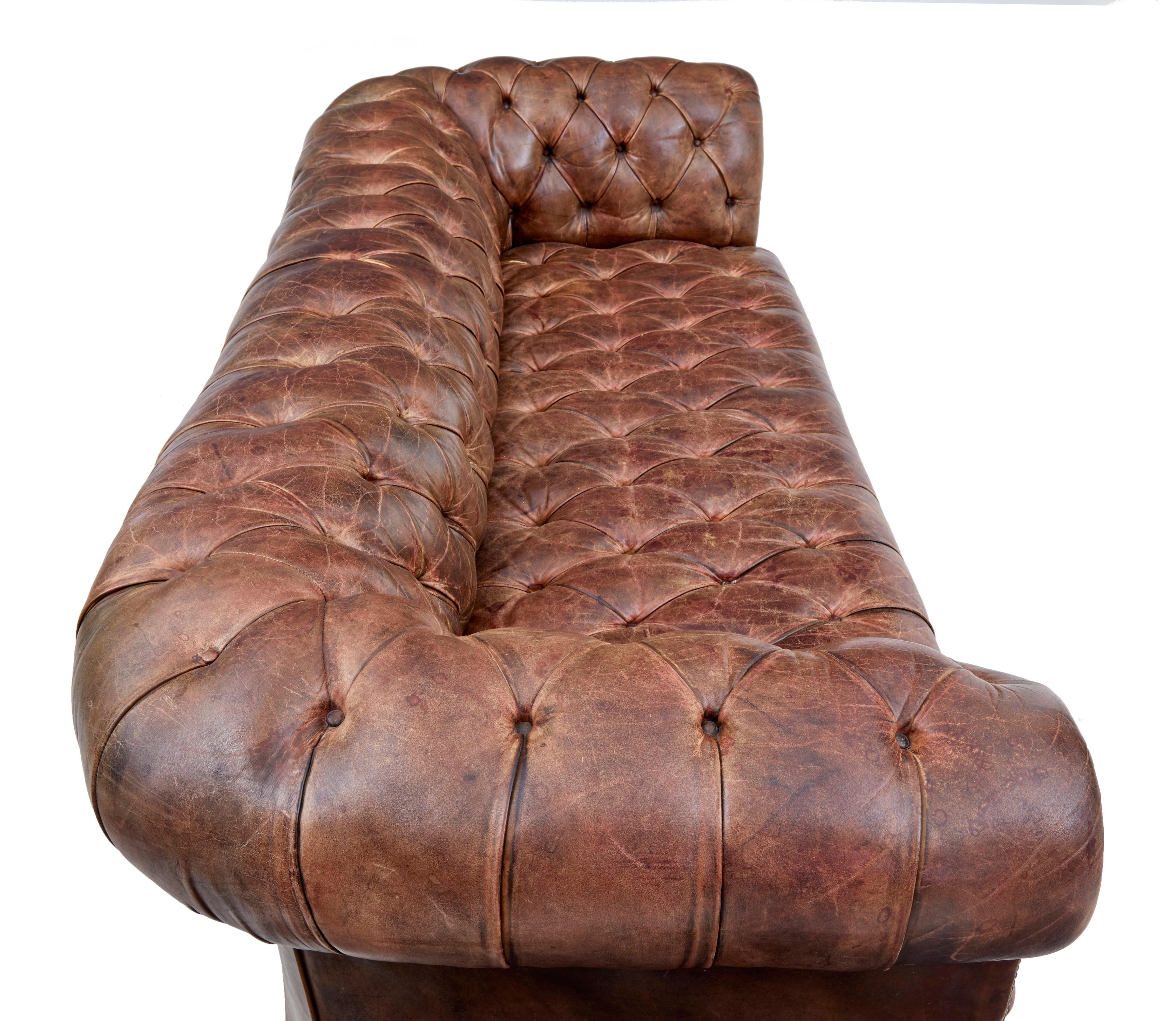 Pair of Mid-20th Century Leather Chesterfield Sofas In Good Condition In Debenham, Suffolk