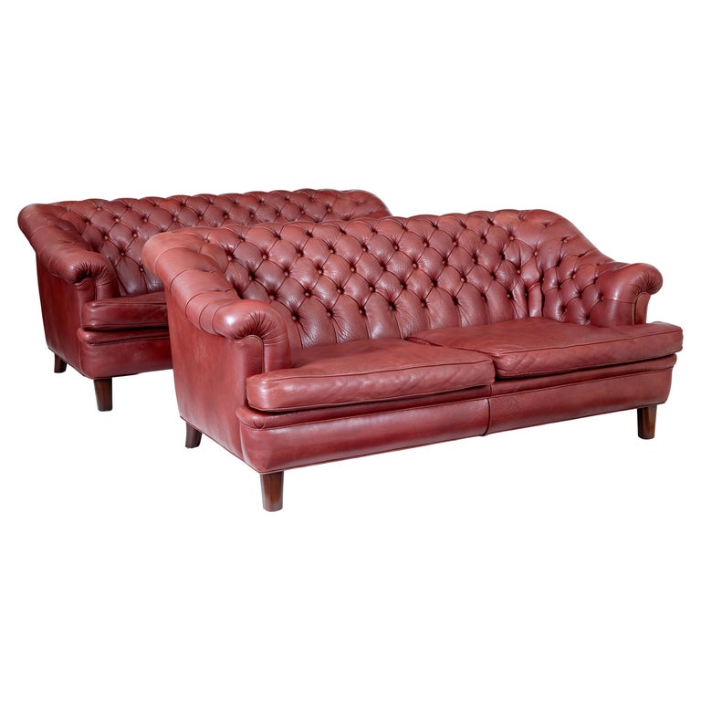 Pair Of Mid 20th Century Leather, Quality Leather Chesterfield Sofa