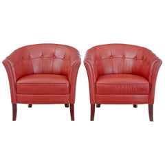 Pair of Mid-20th Century Leather Lounge Armchairs Vintage Pair of Mid-20th Century Leather Lounge Armchairs