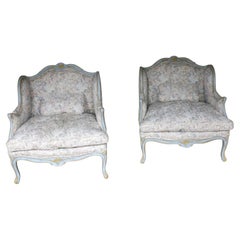 Coppia di poltrone Wingback Bergère della metà del XX secolo - Tappezzeria floreale