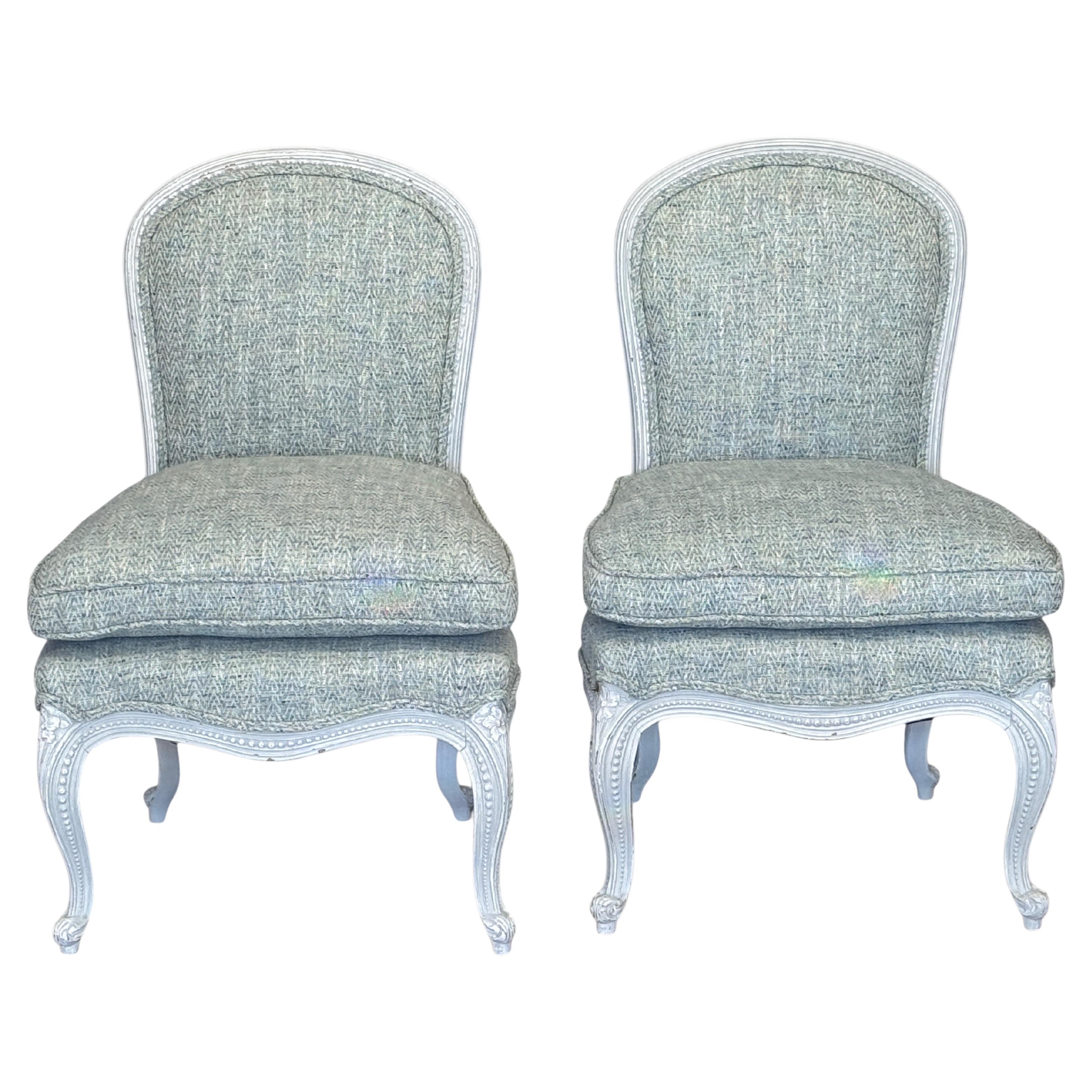 Pair of Mid-20th Century Louis XVI Style Slipper Chairs For Sale