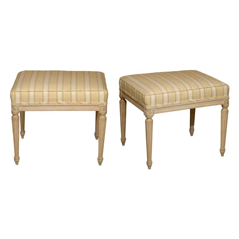 Pair of Mid-20th Century Louis XVI Style Upholstered Stools