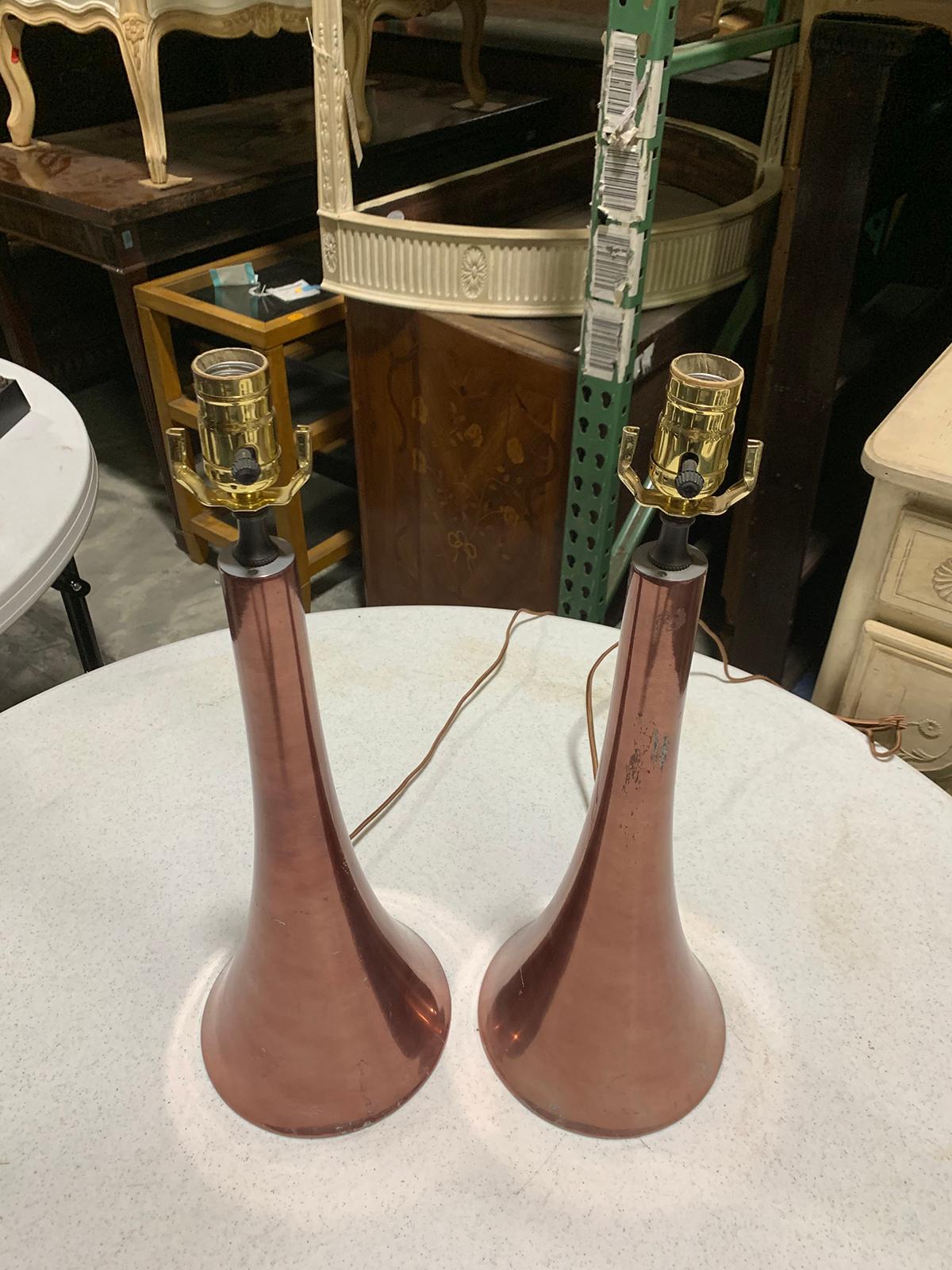 Pair of Mid-20th Century Metal Lamps For Sale 8