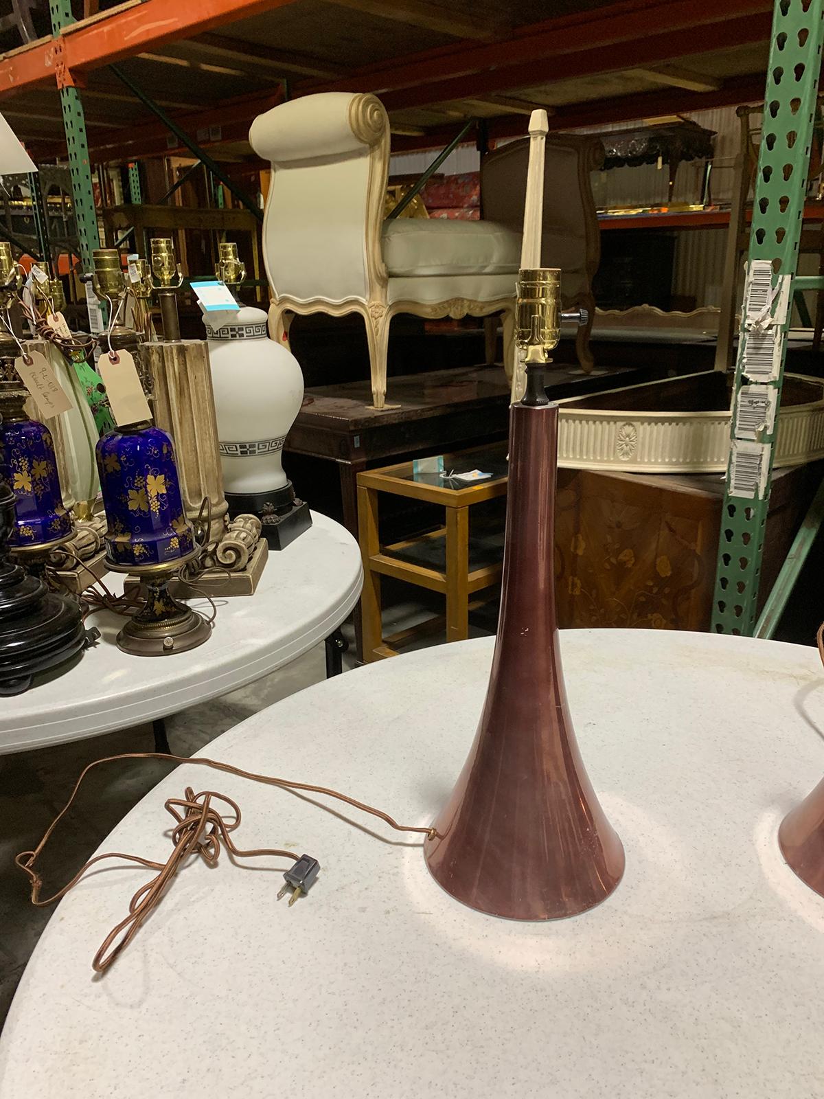 Pair of Mid-20th Century Metal Lamps For Sale 1