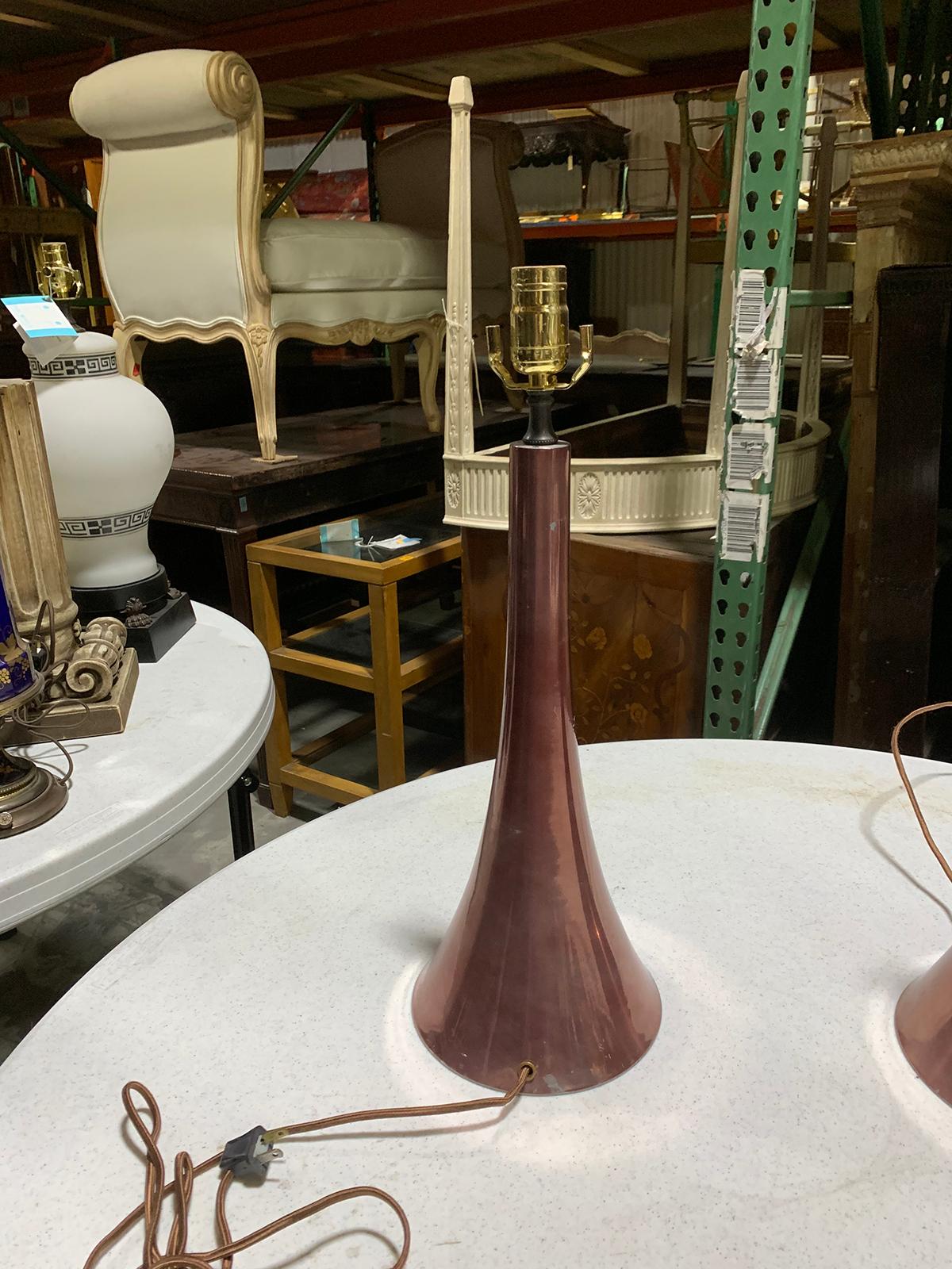 Pair of Mid-20th Century Metal Lamps For Sale 2