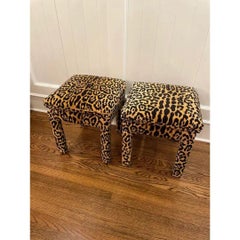Paire de bancs Parsons style Milo Baughman du milieu du 20ème siècle Ottomans Upholstere