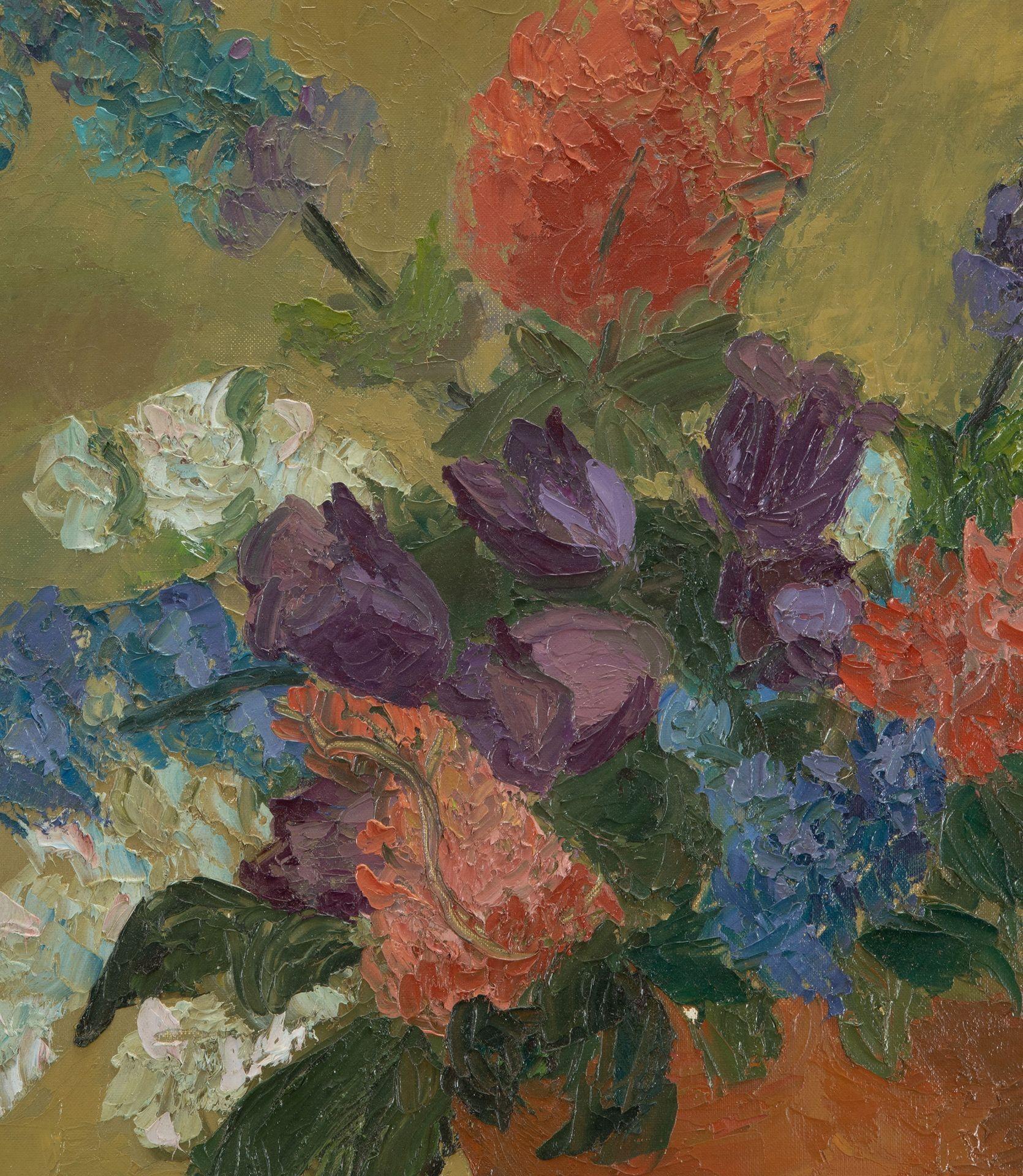 Zwei modernistische Ölgemälde auf Leinwand von Blumen des bekannten französischen Keramikers Jacques Pouchain aus der Mitte des 20. Jahrhunderts.
Seine signierten und mit ausdrucksstarkem Schnörkel gemalten Bilder zeigen oft Stillleben, darunter