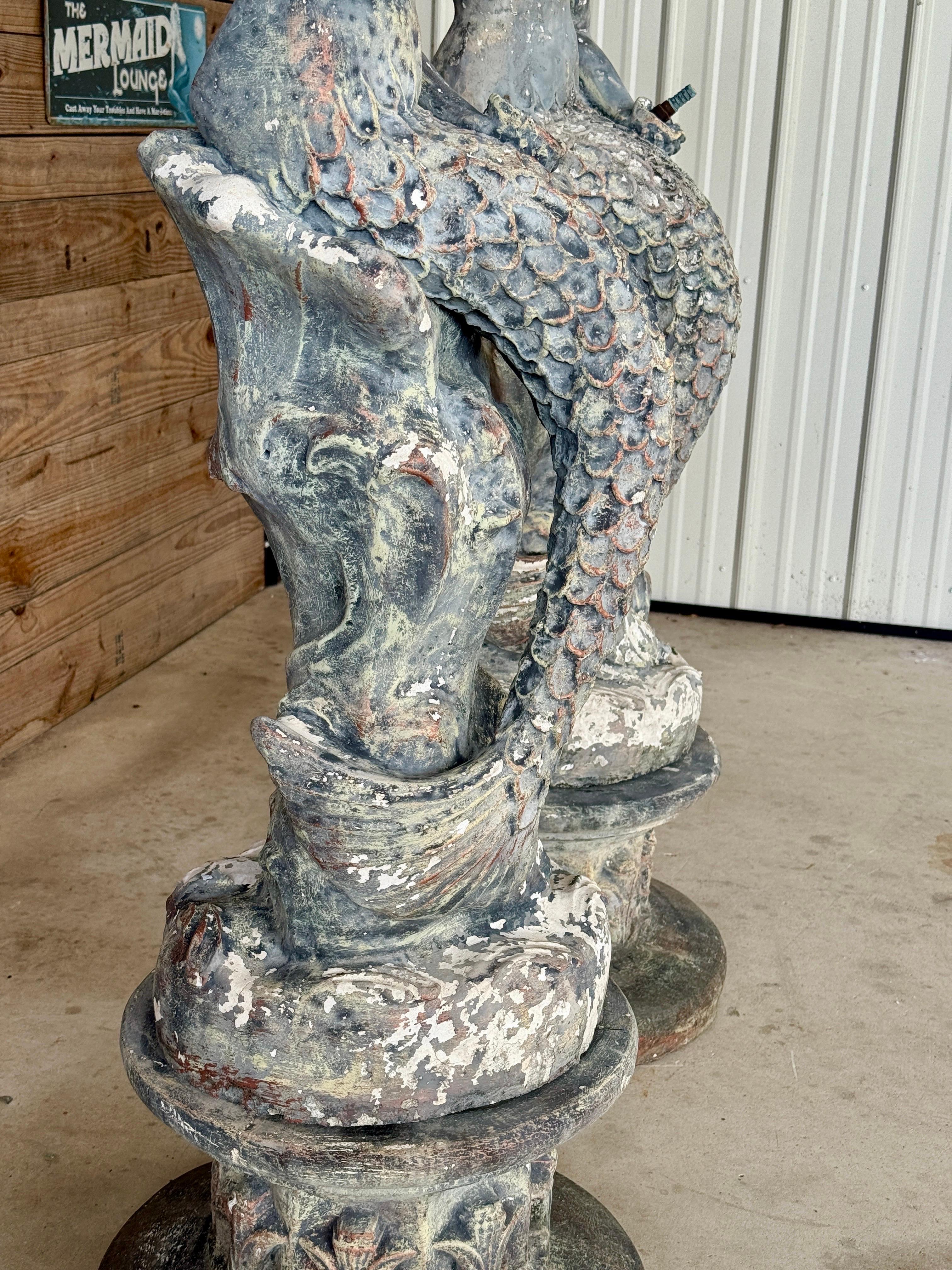 Pair of Mid-20th Century Monumental Cast Concrete Mermaid Fountain Sculptures Wi For Sale 6