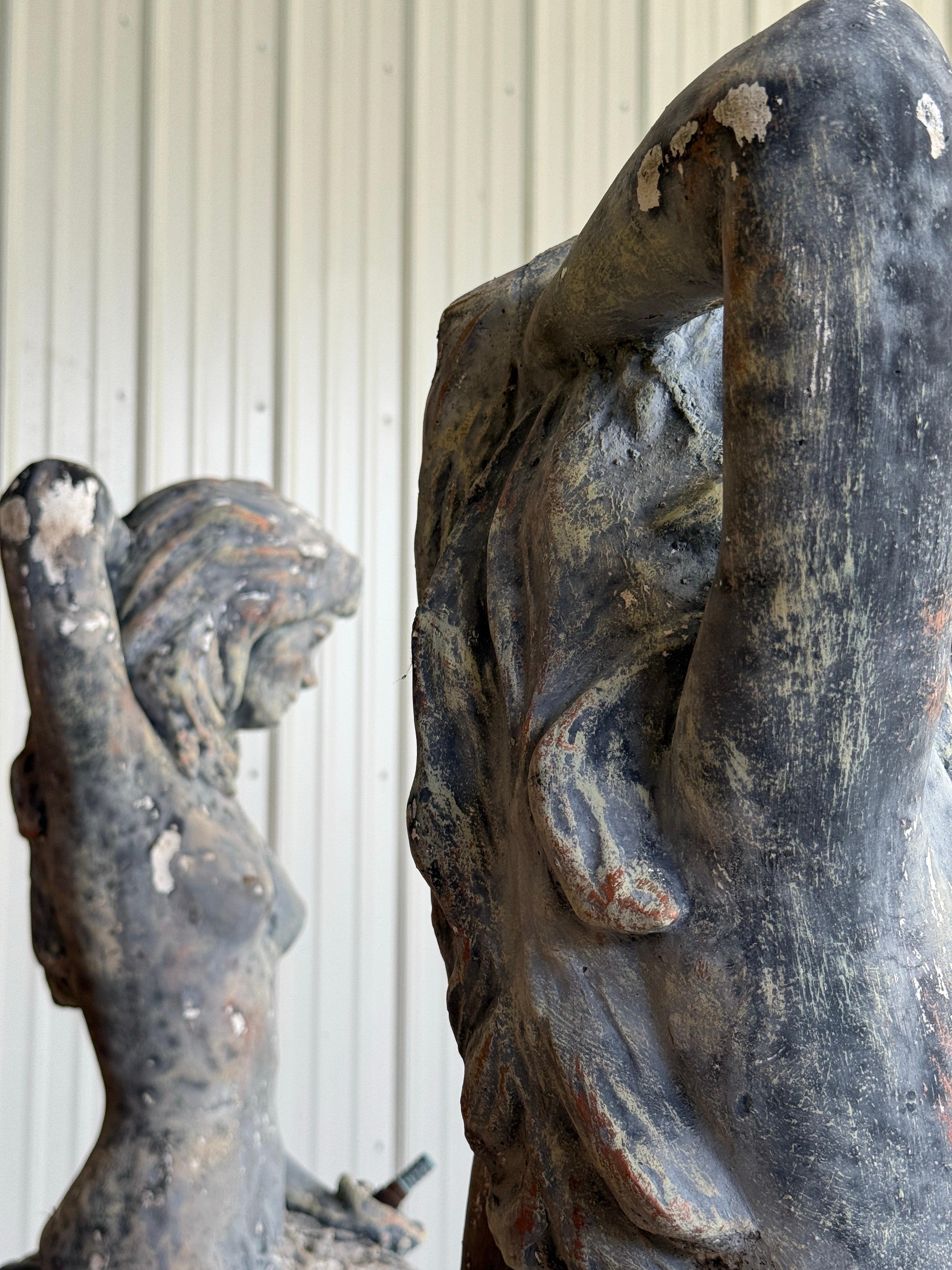Pair of Mid-20th Century Monumental Cast Concrete Mermaid Fountain Sculptures Wi For Sale 7
