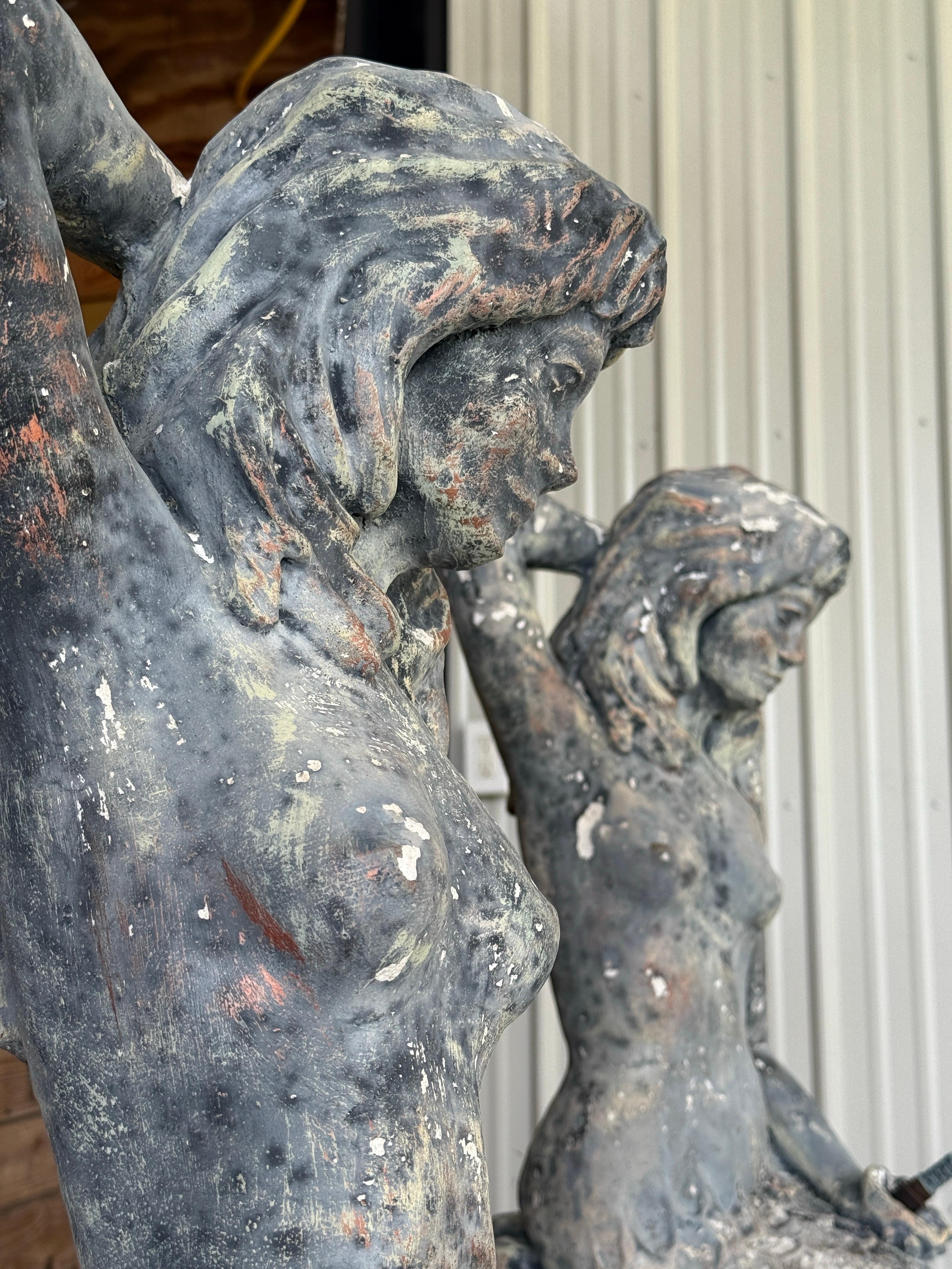 Pair of Mid-20th Century Monumental Cast Concrete Mermaid Fountain Sculptures Wi For Sale 9