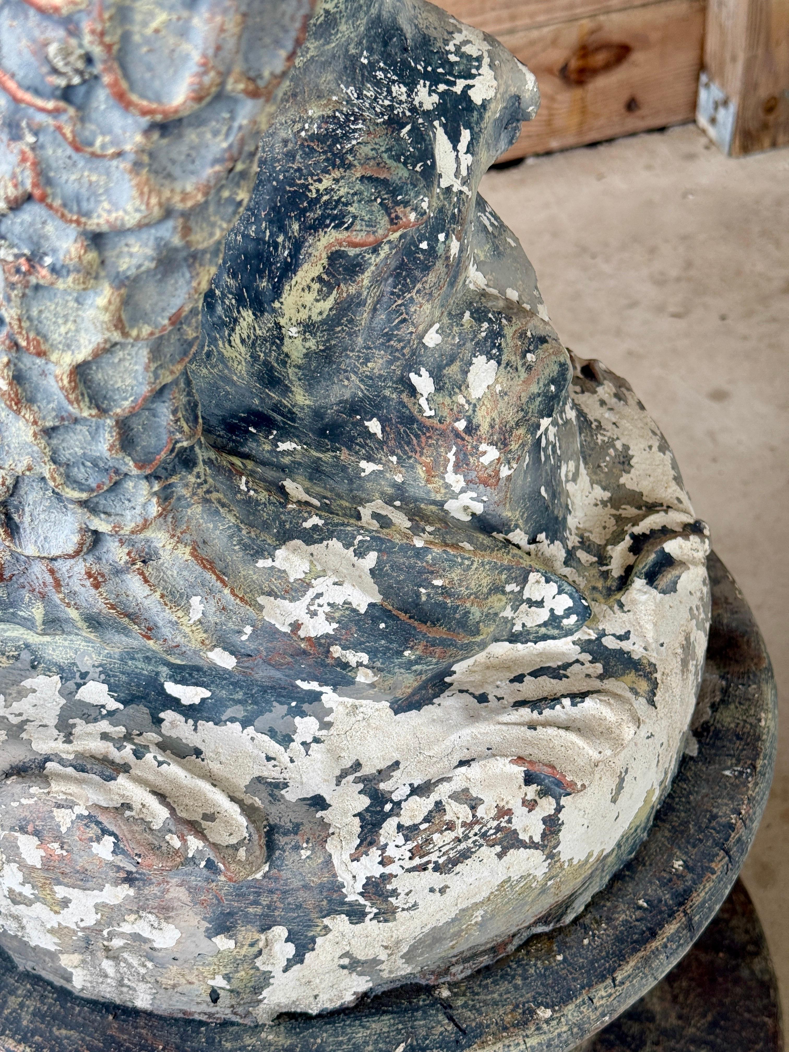 Molded Pair of Mid-20th Century Monumental Cast Concrete Mermaid Fountain Sculptures Wi For Sale