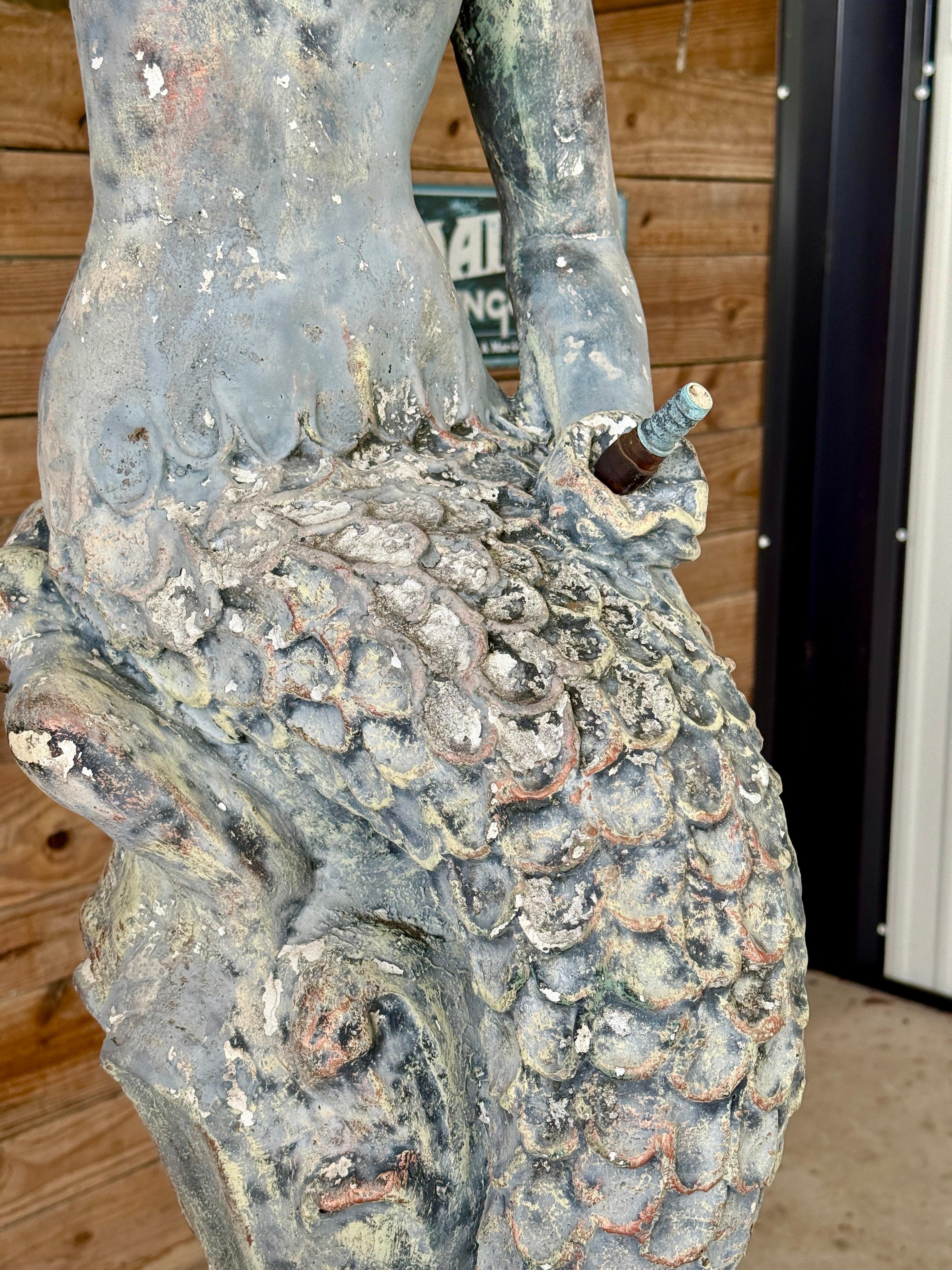 Pair of Mid-20th Century Monumental Cast Concrete Mermaid Fountain Sculptures Wi In Good Condition For Sale In North Fort Myers, FL