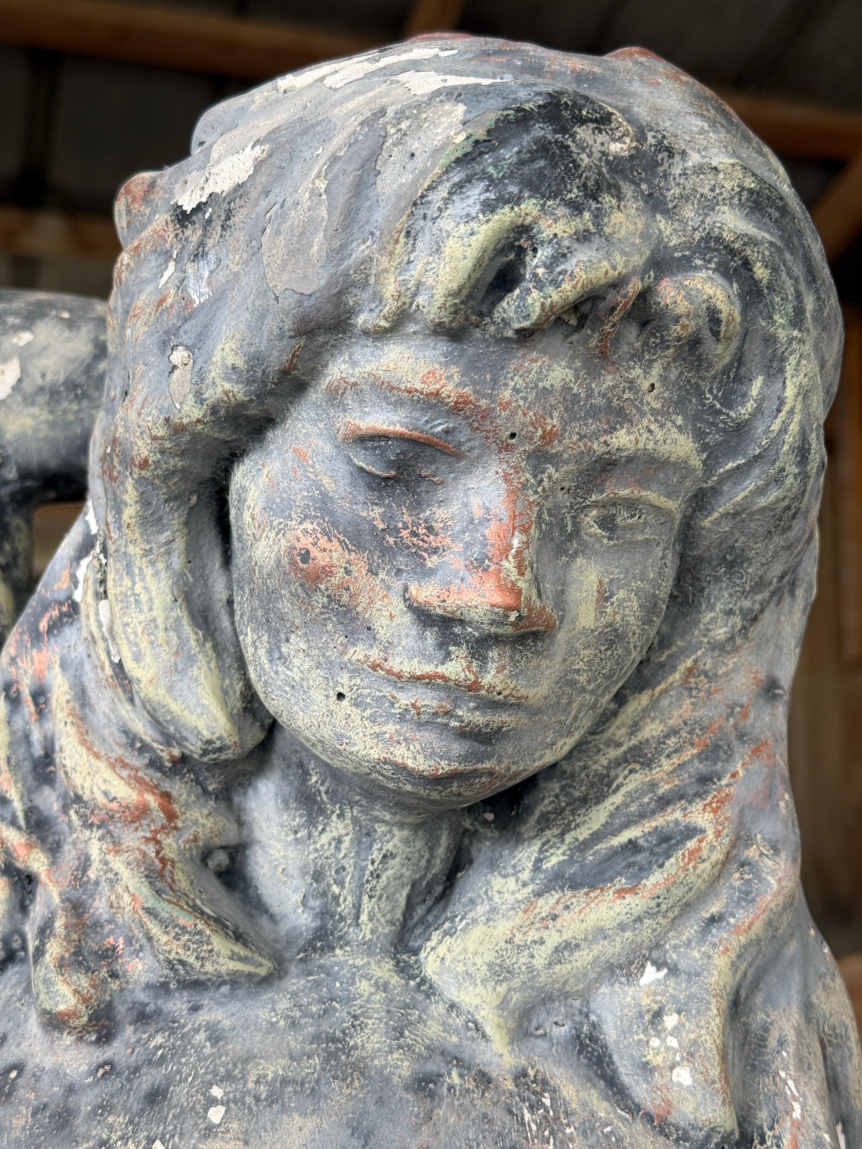 Pair of Mid-20th Century Monumental Cast Concrete Mermaid Fountain Sculptures Wi For Sale 1