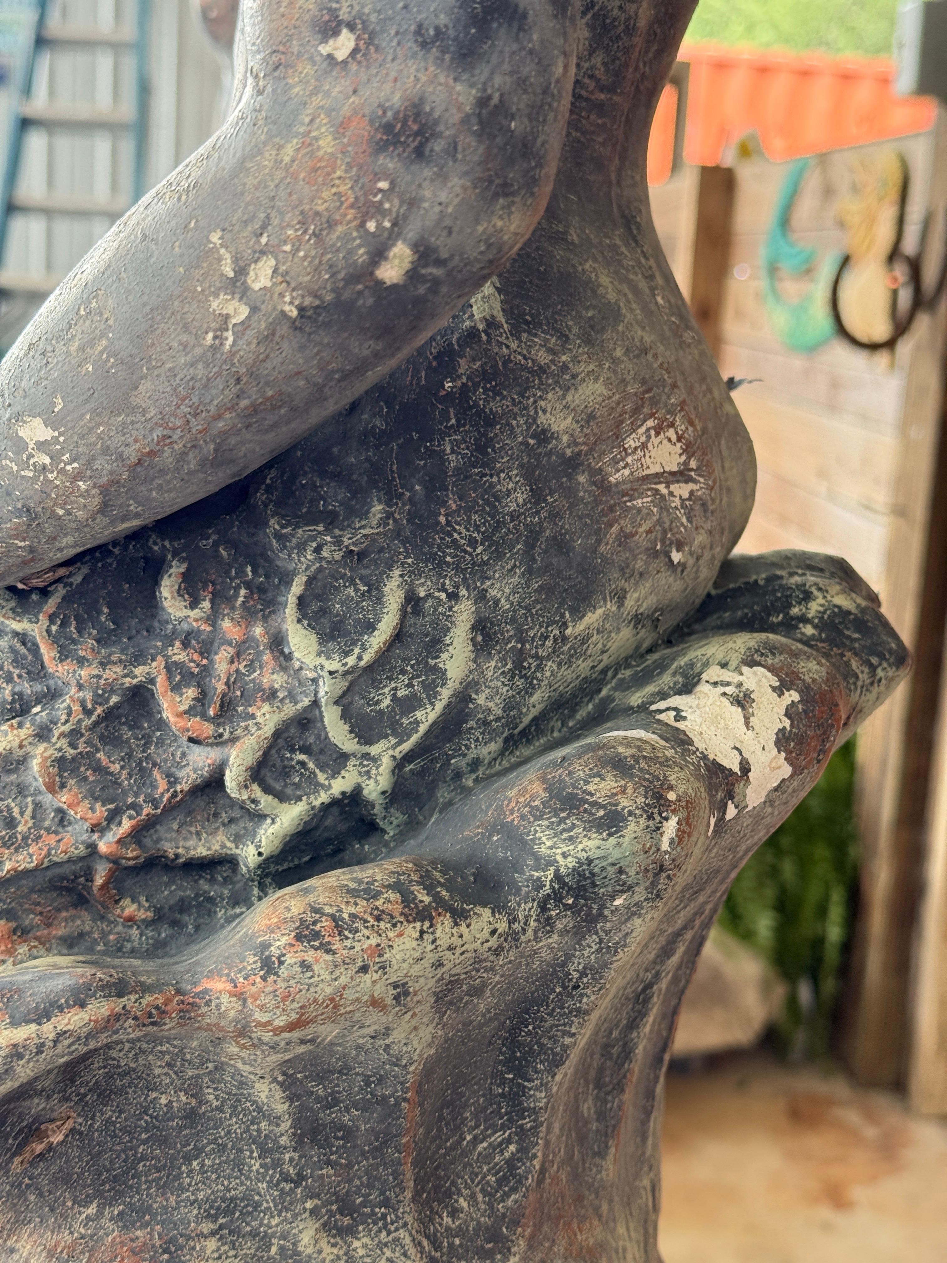 Pair of Mid-20th Century Monumental Cast Concrete Mermaid Fountain Sculptures Wi For Sale 3