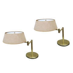 Pair of Mid-20th Century Von Nessen Brass Swing Arm Lamps, circa 1970s, Labeled